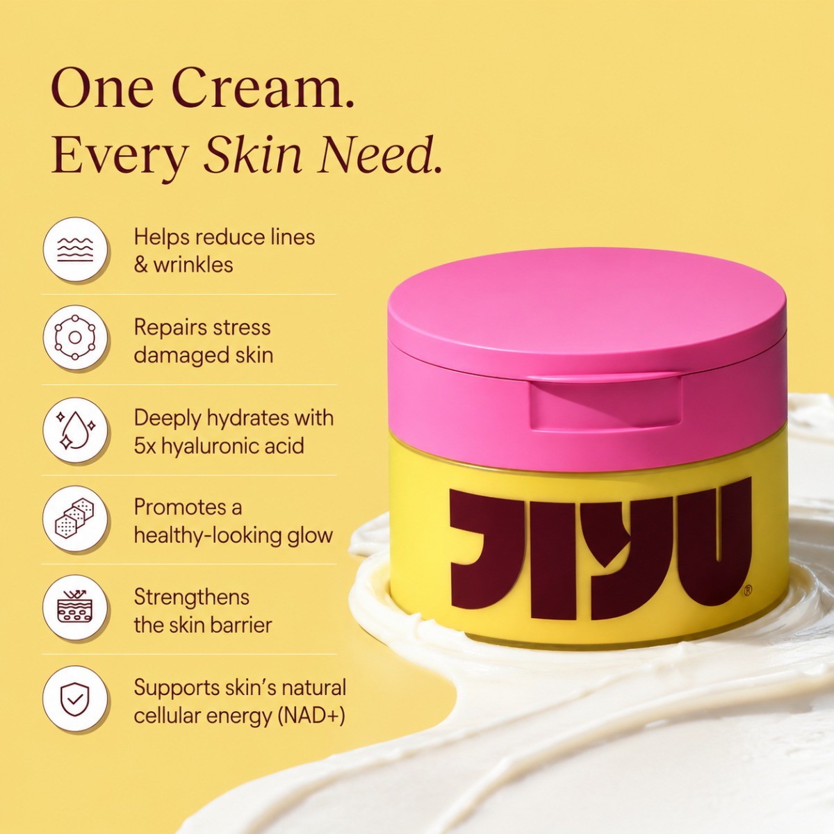 JIYU Anti-Aging Moisturizer with NAD+ & 5x Hyaluronic Acid, Stress Repair Cream