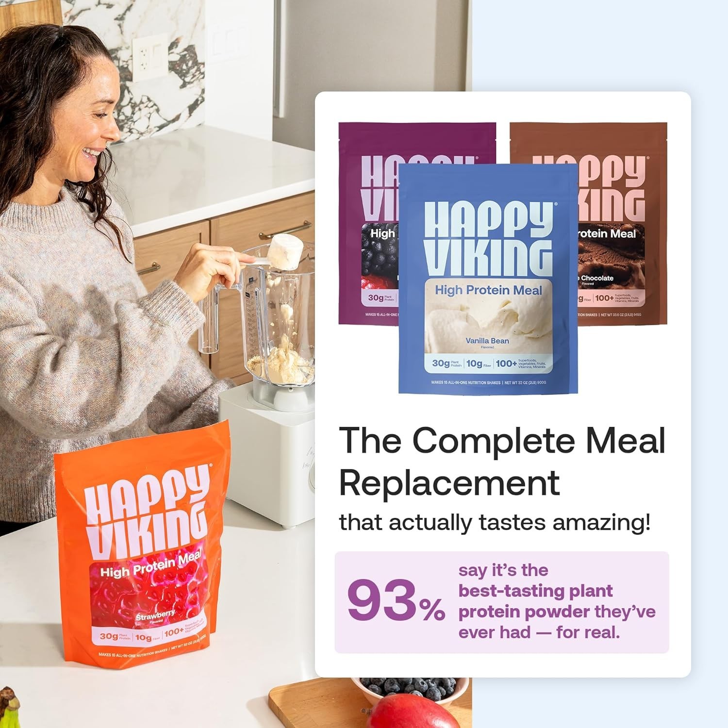 Happy Viking Plant-Based Protein Powder +100 Superfoods Chocolate Meal Shake