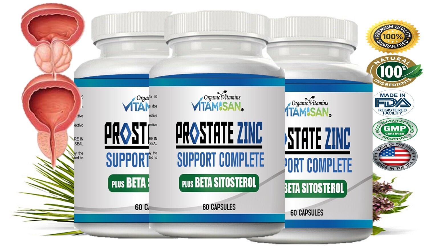 3 Prostate Supplement Urinary Support Capsules prostate zinc Saw Palmetto