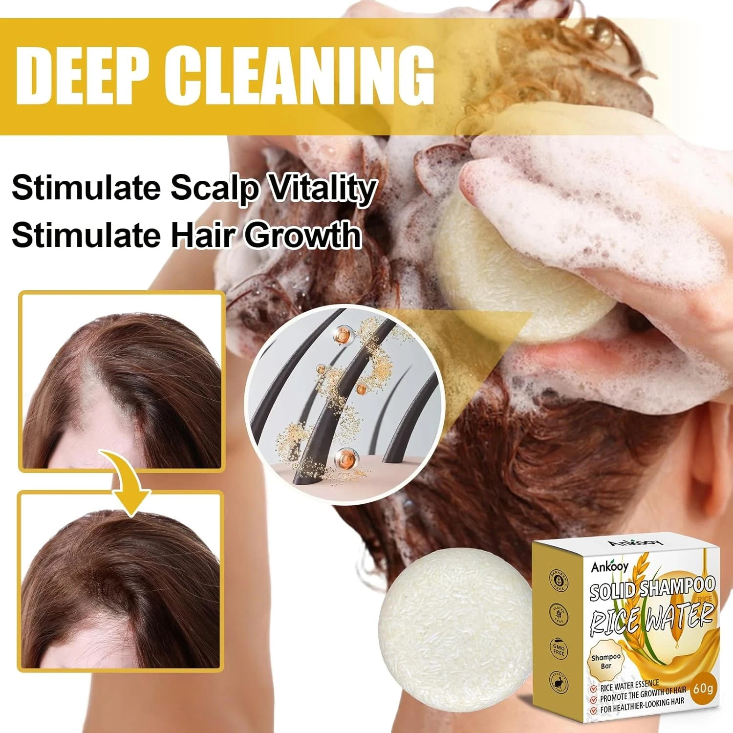 2 Pack Rice Water Shampoo Bar for Hair Growth,Deep Cleansing Rice Shampoo Bars,S