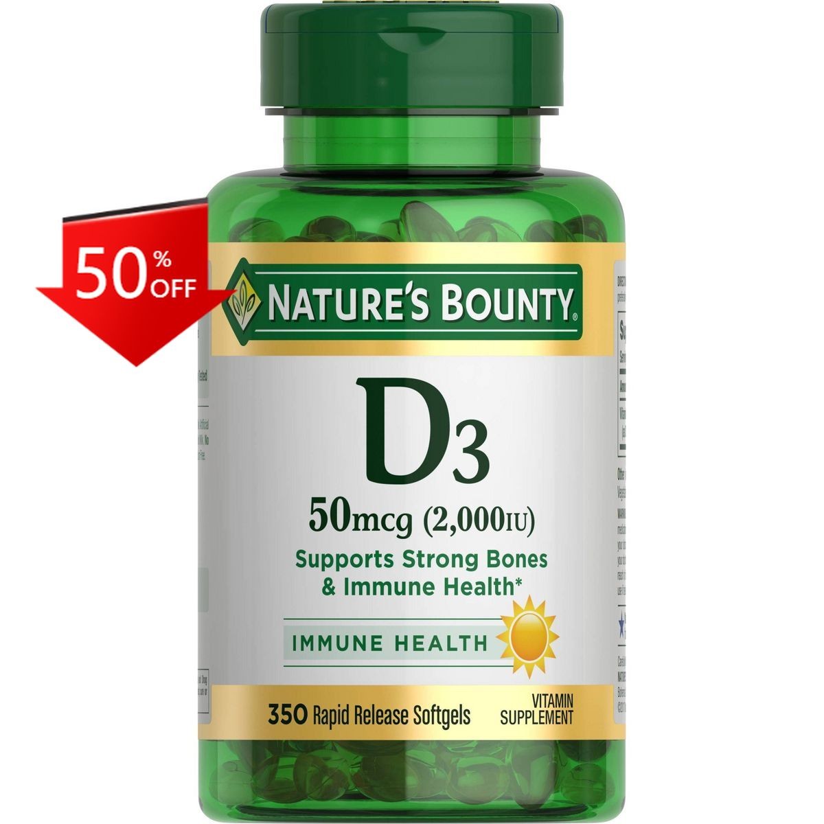 Nature’s Bounty Vitamin D3 2000IU Softgels – 350ct