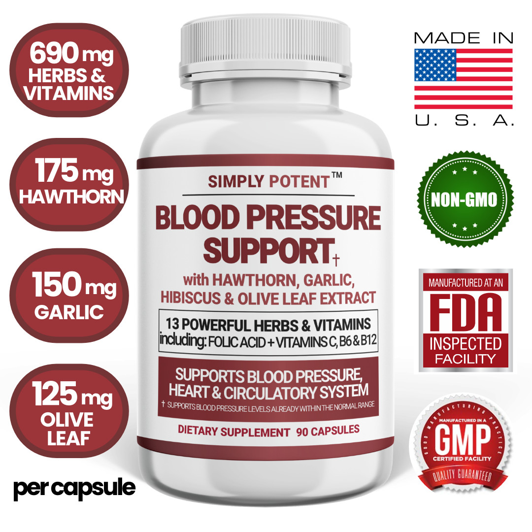 Simply Potent Blood Pressure Support Vitamins – 90 Capsules