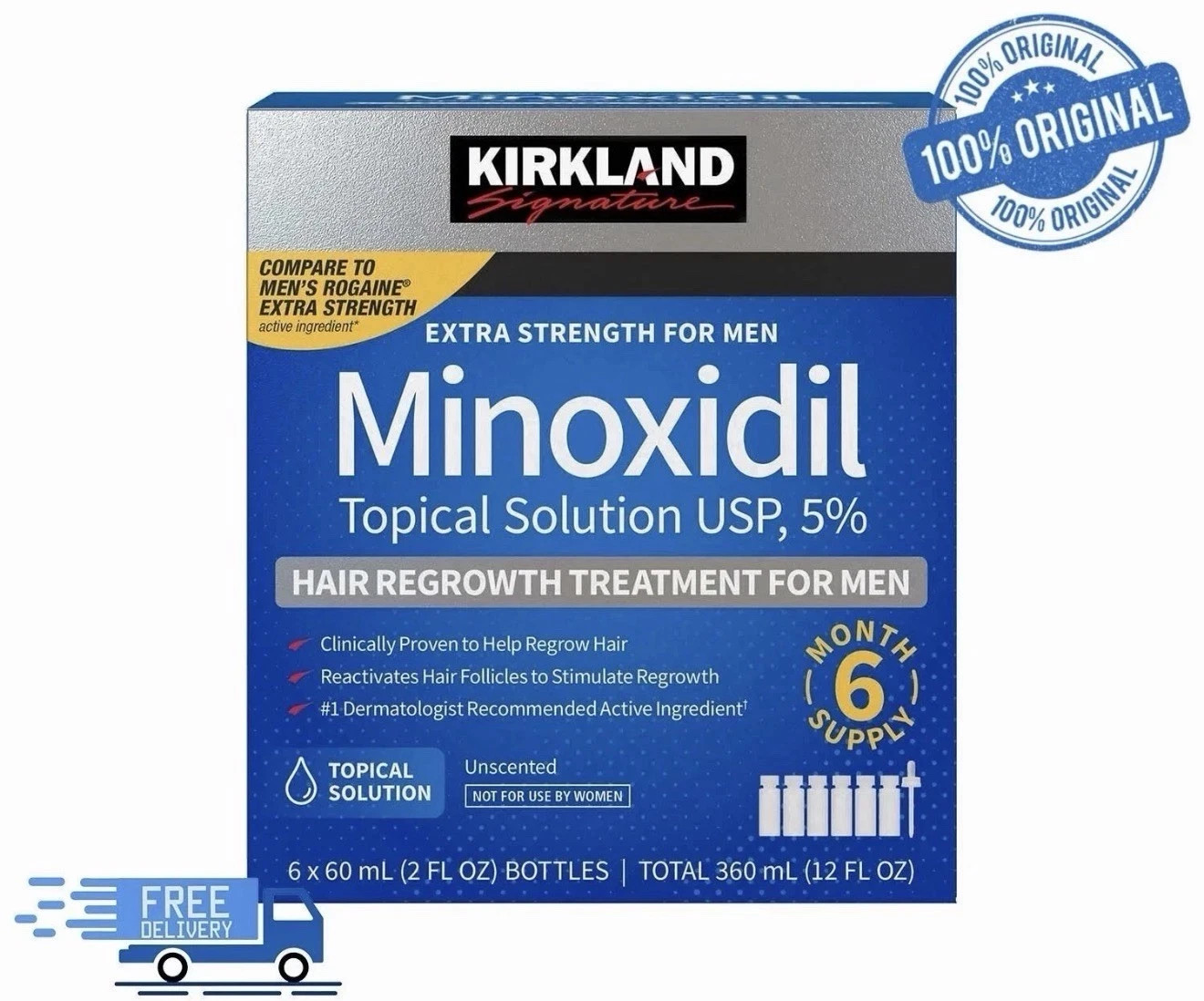 Kirkland Signature Minoxidil 5% Hair Regrowth Treatment for Men – 12oz (6x2fl…