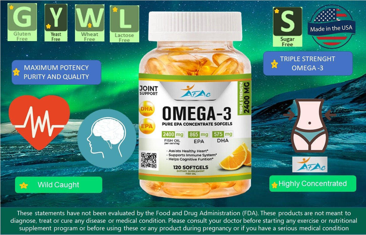 OMEGA – Heart, Brain, & Joint Support-Enteric Coated Fish Oil 2400 MG -240 SOFGL