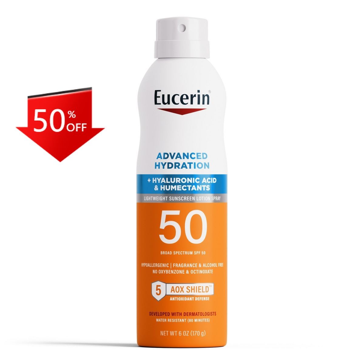 Eucerin Advanced Hydration Sunscreen Spray – SPF 50 – 6oz: Whole Body Protection