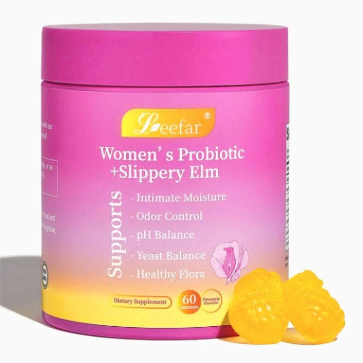 Leefar Women’s Probiotic Gummies – Slippery Elm & Pineapple | pH Balance 60ct