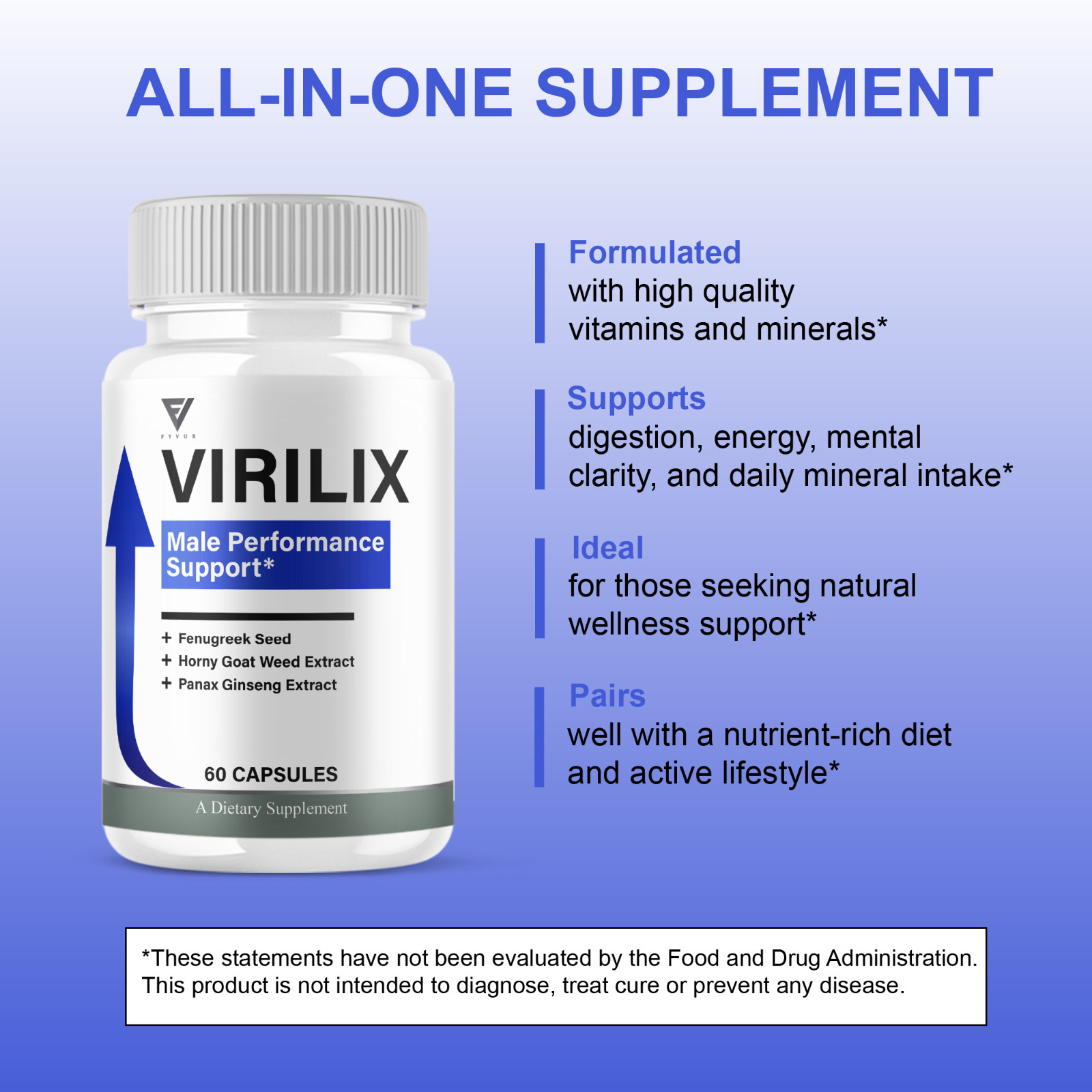 Virilix Premium Performance and Health Management Pills (60 Capsules)