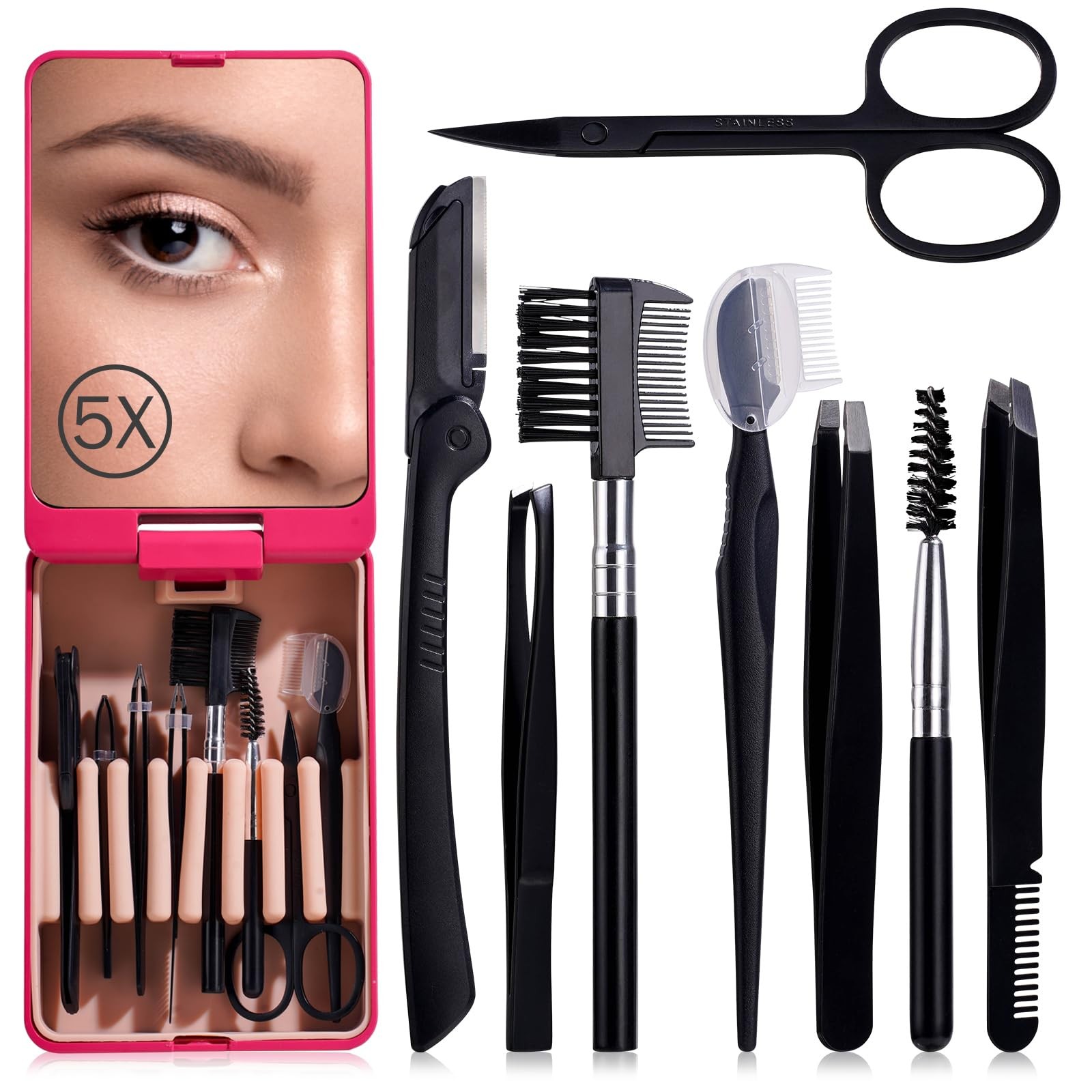 JPNK Eyebrow Trimmer Kit, 8 in 1 Scissors Professional Grooming Set…