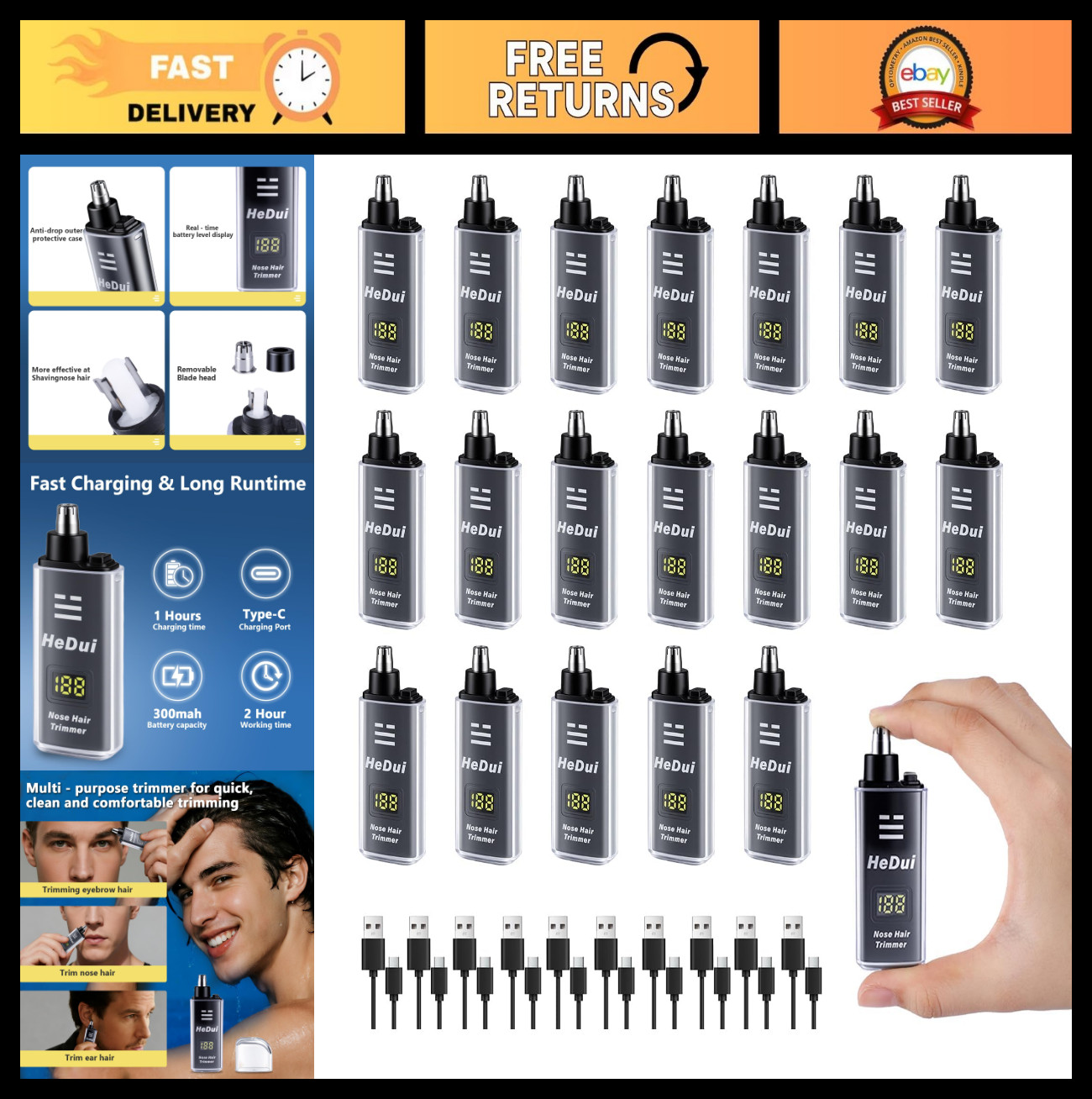 20 Pack USB Rechargeable Nose Hair Trimmer for Men & Women, Dual Edge, Easy Clea