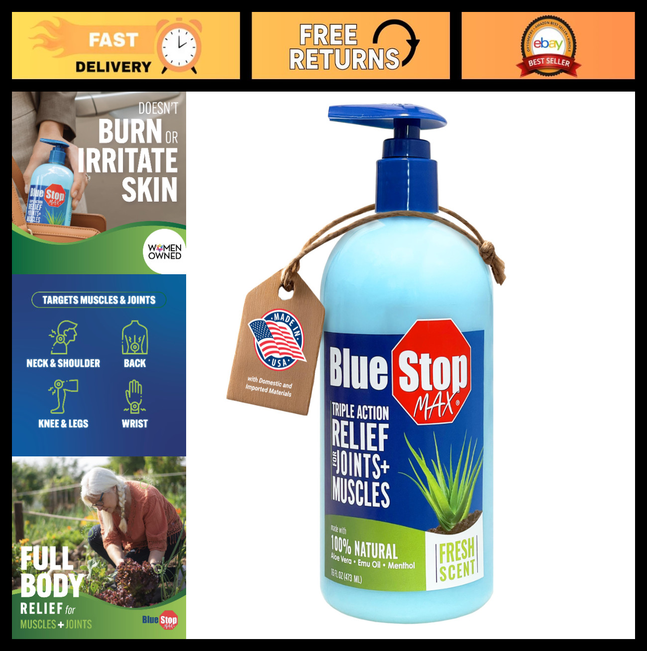 Max Relief Massage Gel 16oz Pump – 3-in-1 Pain Relief, Joint Support & Skin Nour