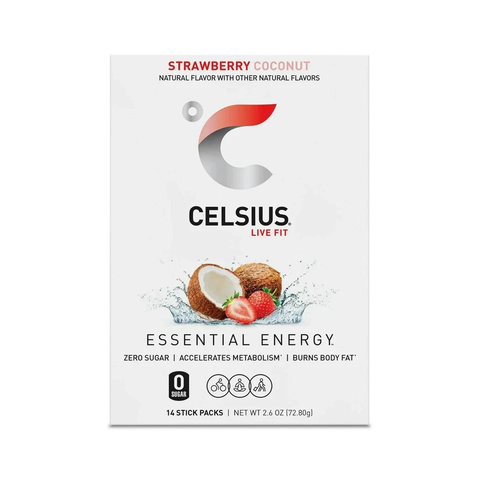 CELSIUS On The Go Energy Drink Mix, Strawberry Coconut (14 Stick Pack). New