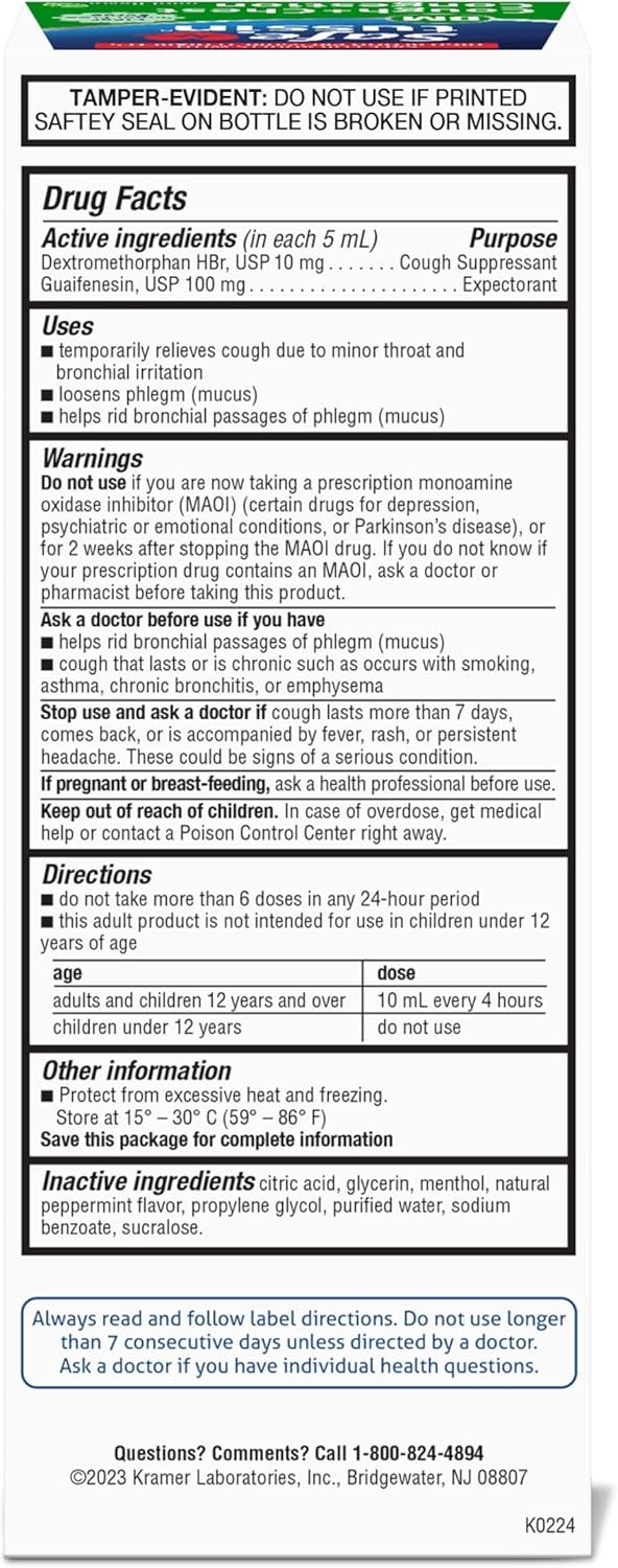 Cough Syrup Expectorant Mucus Relief Chest Congestion 8 Oz Safe for Adults with