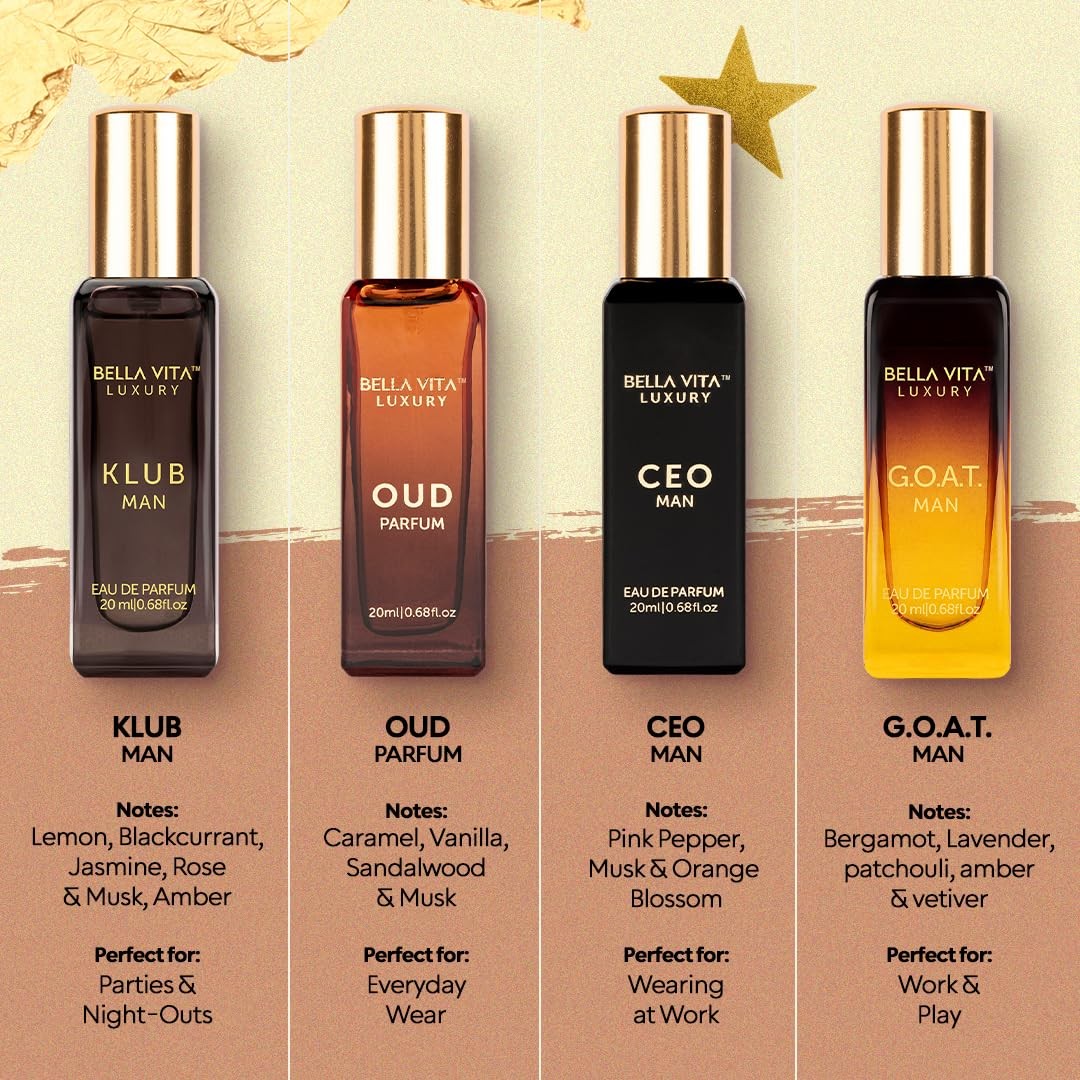 Bella Vita Luxury Long Lasting Perfume Gift Set for Man | 4x20ml | Gifts for Men