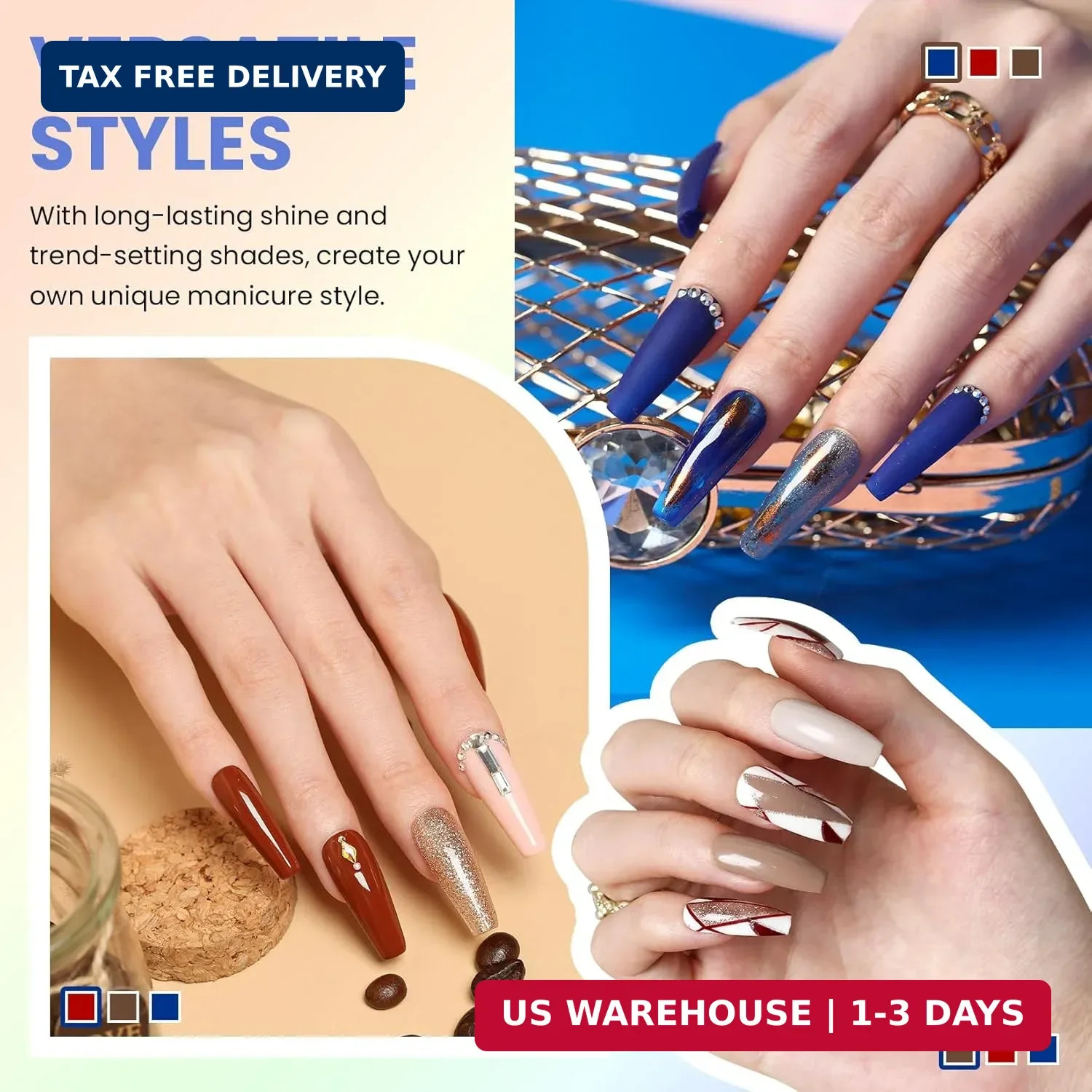 VANREESA 24 Pcs Gel Nail Polish Set, 21 Colors Gel Polish with Base Coat Glossy