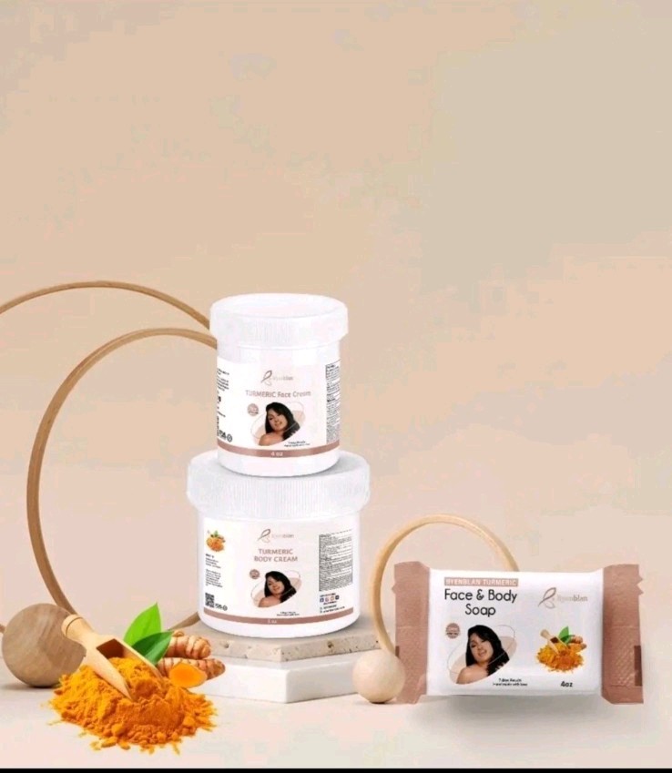 New Byenblan turmeric skincare bundle includes 4oz face cream, 8oz body cream