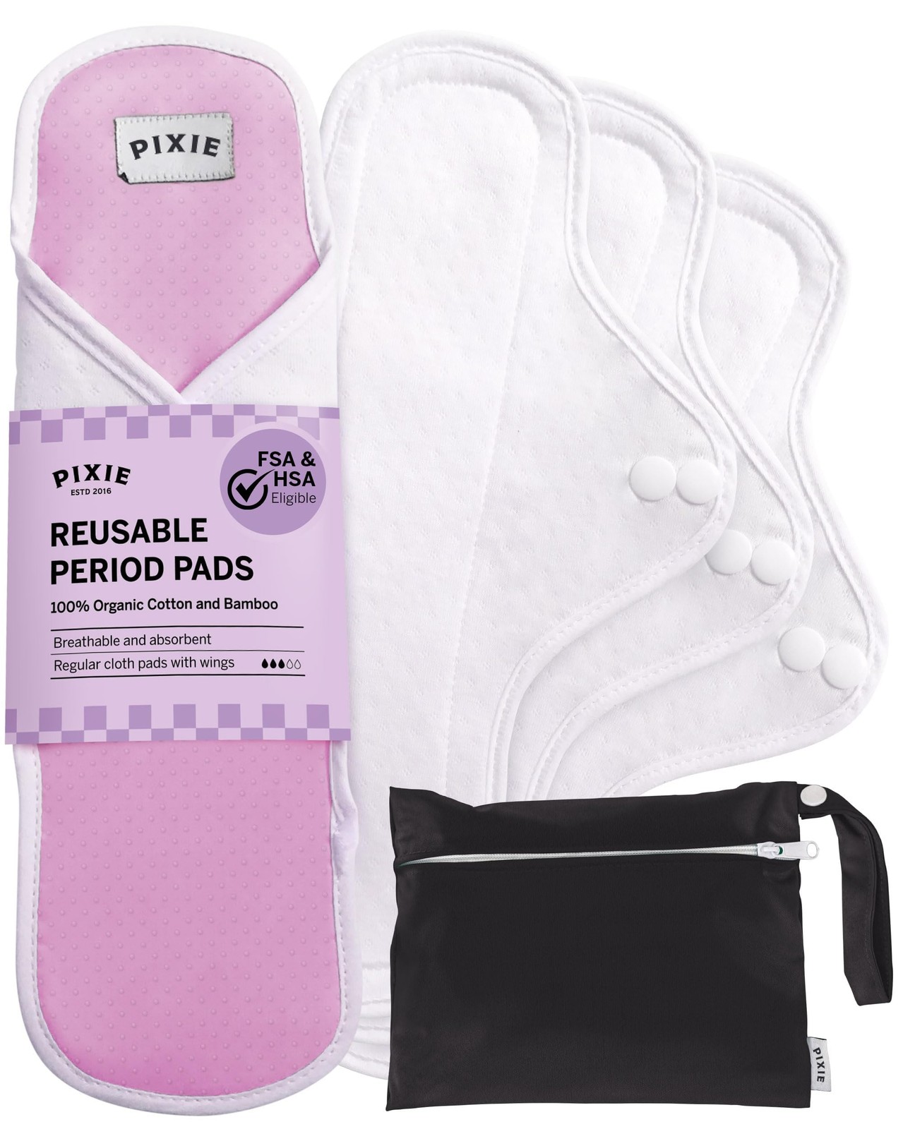 Pixie Cotton Cloth Pads for Feminine Care – 100% Organic Regular | 4-Pack