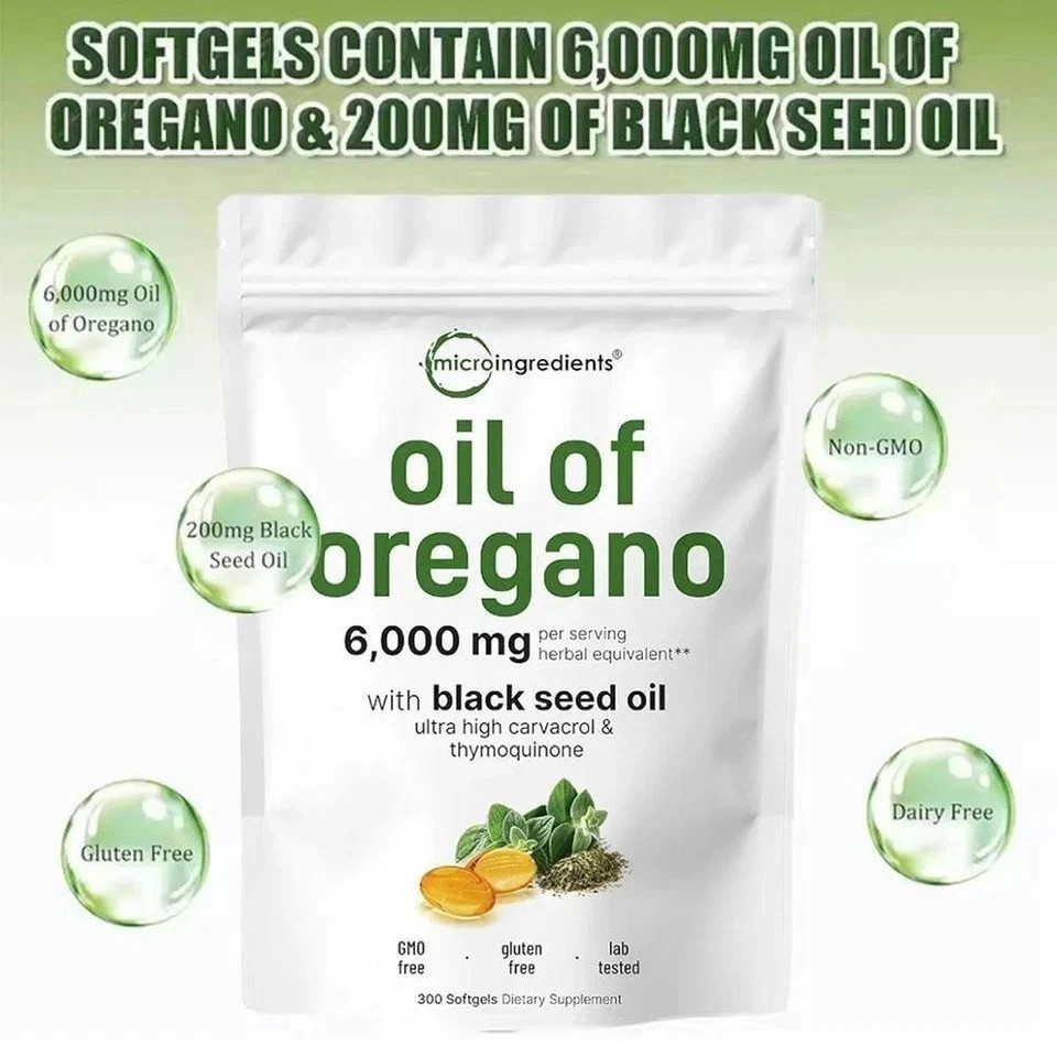Oil of Oregano 300 Softgels with Black Seed Oil – 6000mg Oregano Oil Strength
