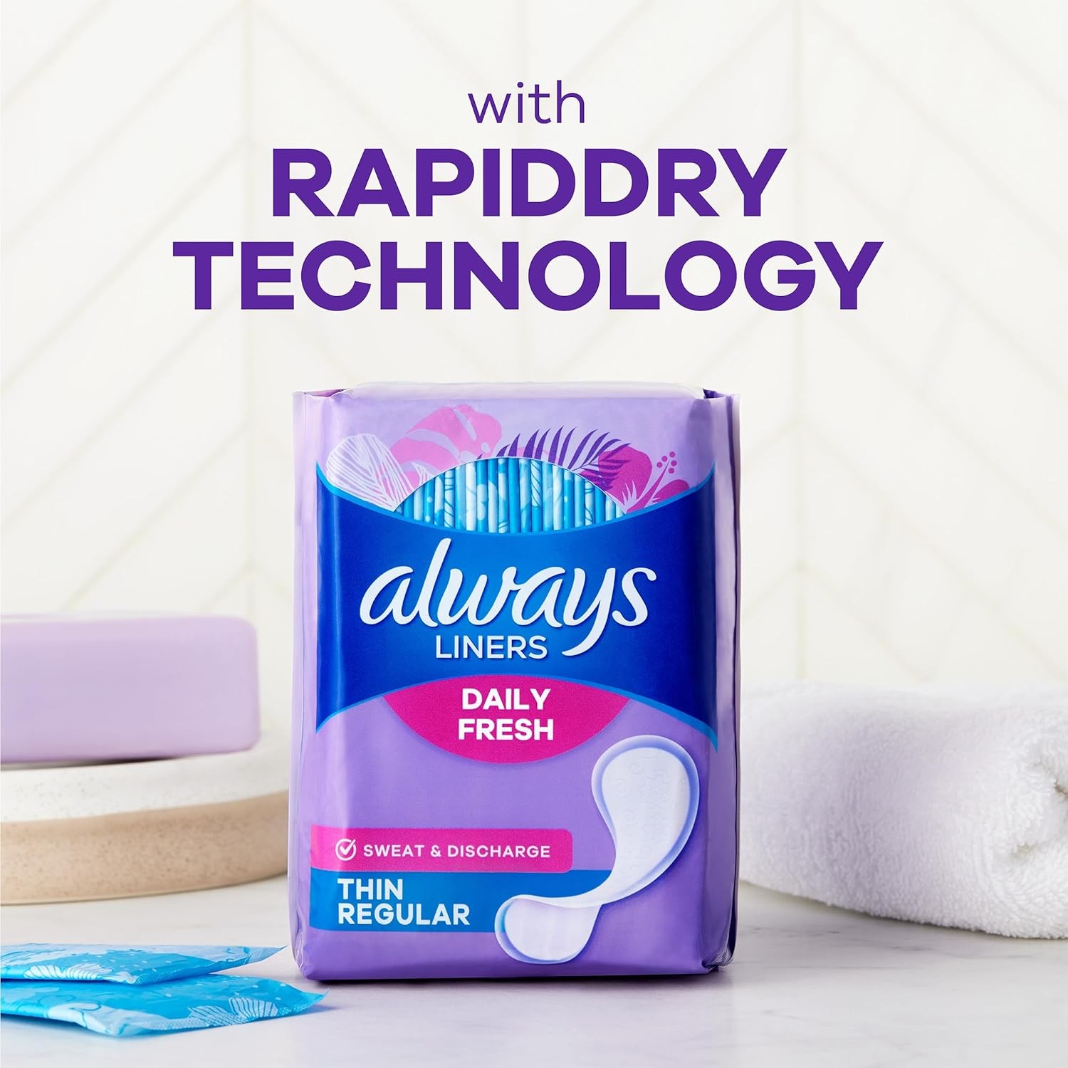 Always Daily Fresh Thin Liners, Regular Absorbency, Unscented Panty Liners, 162