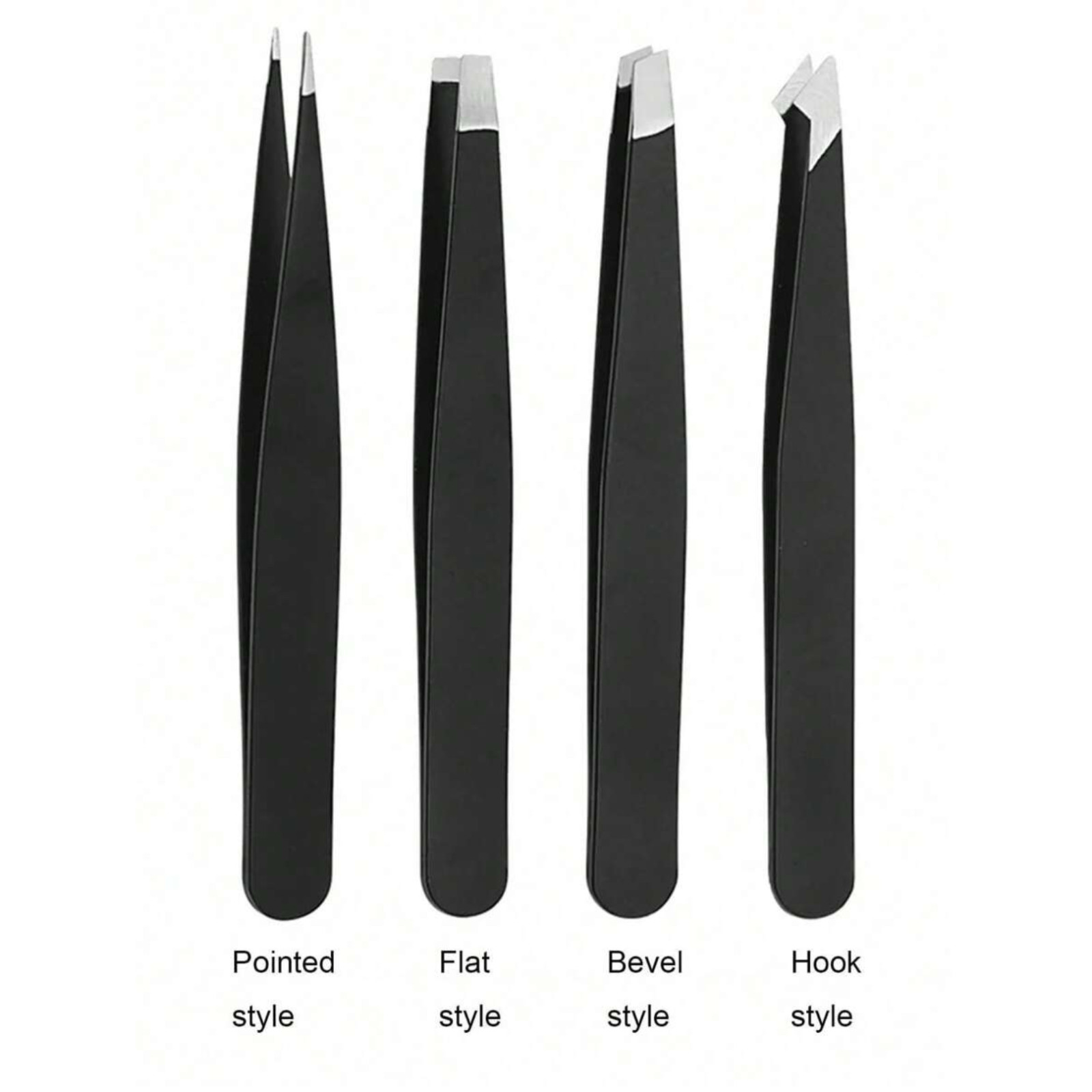 4x Professional Eyebrow Tweezers Set Plucker Puller Slanted Pointed Tip Manicure
