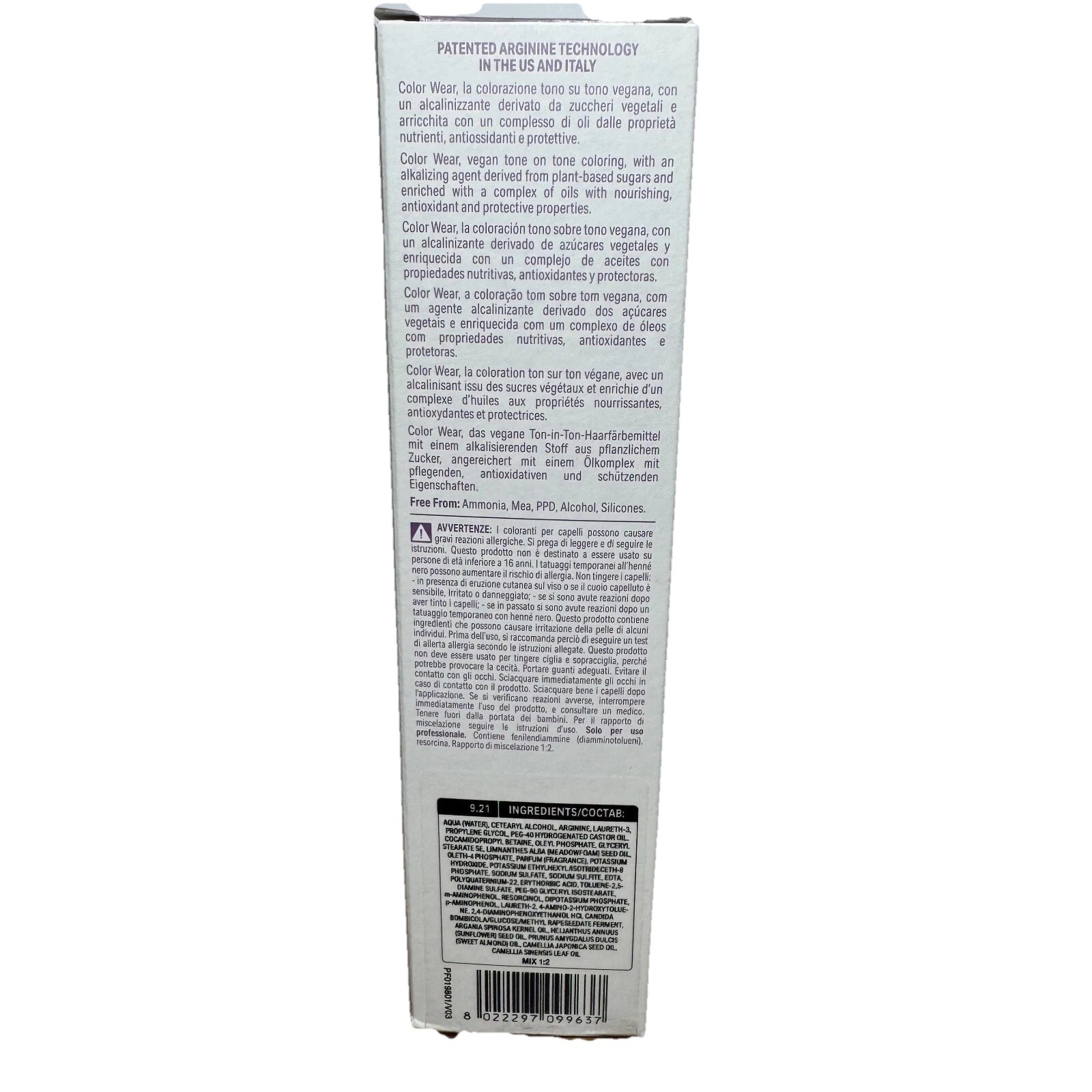 AlfaParf COLOR WEAR Arginine Patented VEGAN PPD/Ammonia Free Hair Color ~2.05 oz