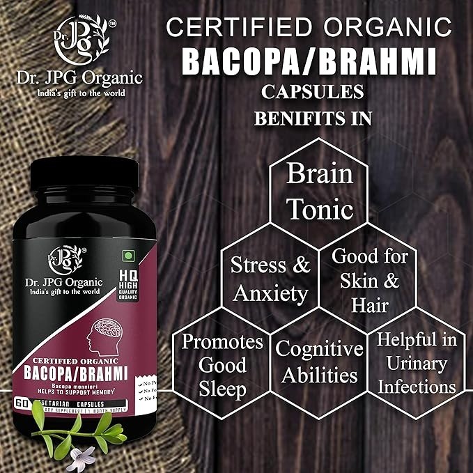4x Bacopa-Brahmi ayurvedic Capsules Dr. JPG Organic ISO & GMP Certified