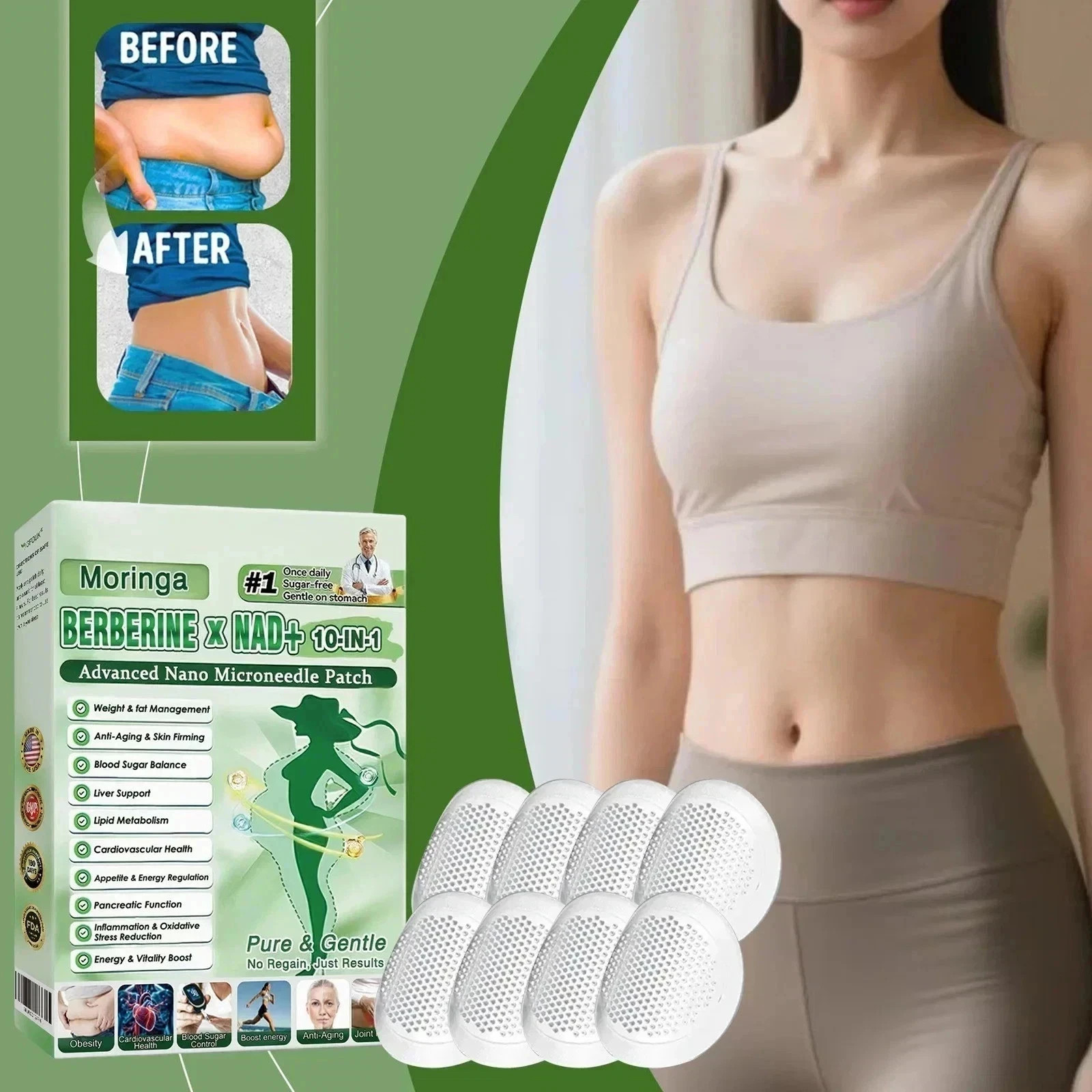 NEW Moringa Berberine NAD+ Weight Loss Patches Advanced Nano Microneedle
