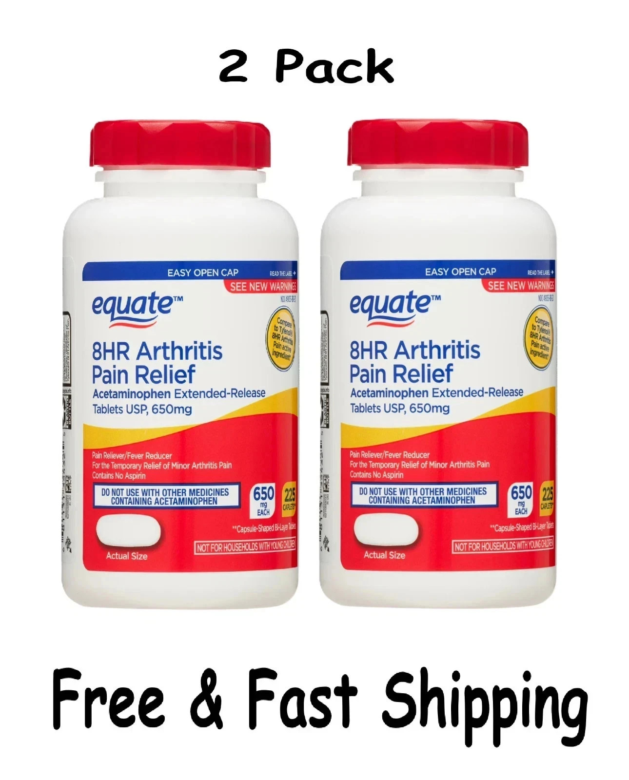 Equate 8 Hour Arthritis Pain Relief 680mg 225ct 2pk 450 Caplets