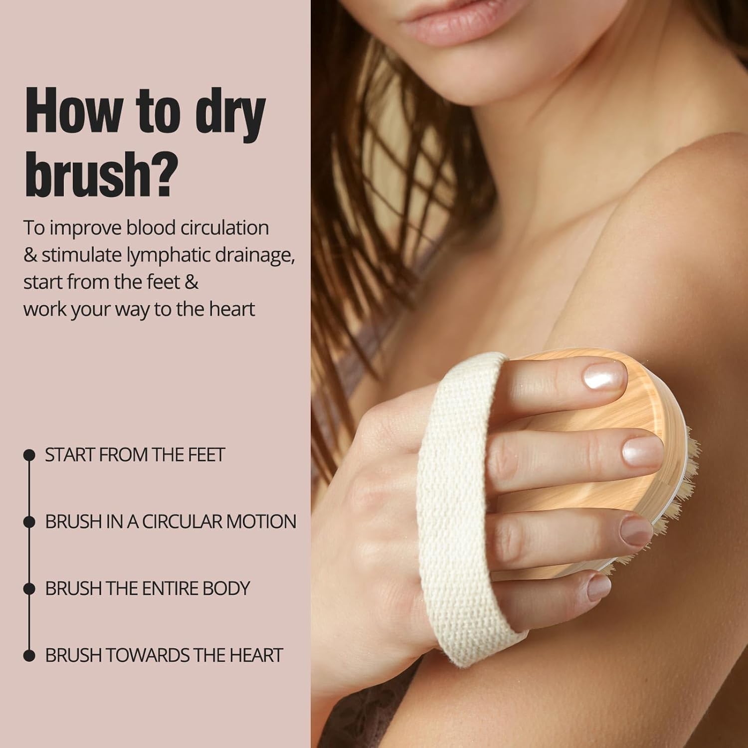 Dry Body Brush Pack, Natural Soft Bristle Shower Brush for Body Cleaning