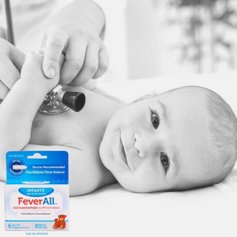 Infant Fever Relief Suppositories 80mg for Ages 6 to 36 Months 6 Count