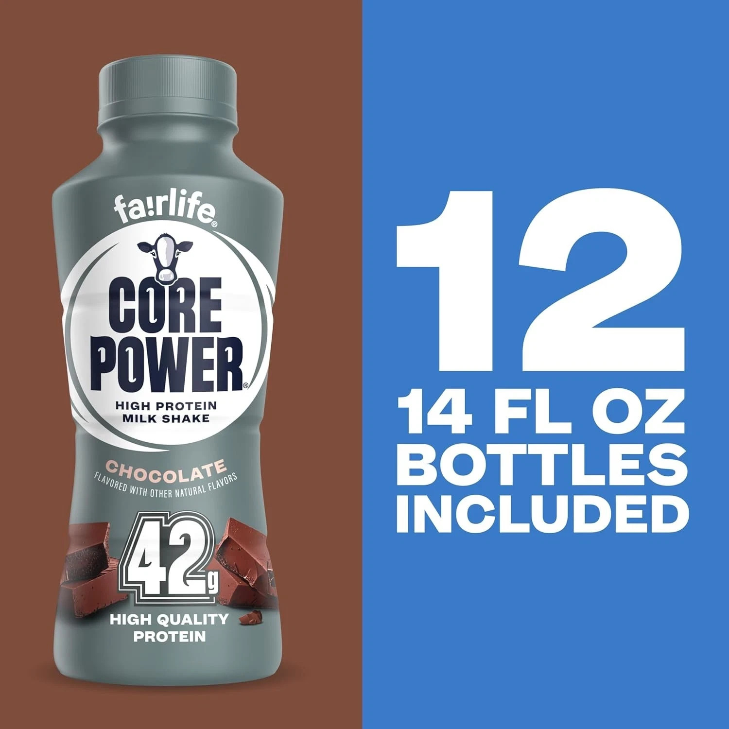 Core Power Elite High Protein Shake, Chocolate, 42g Bottle, 14oz, 12 Pack,,….