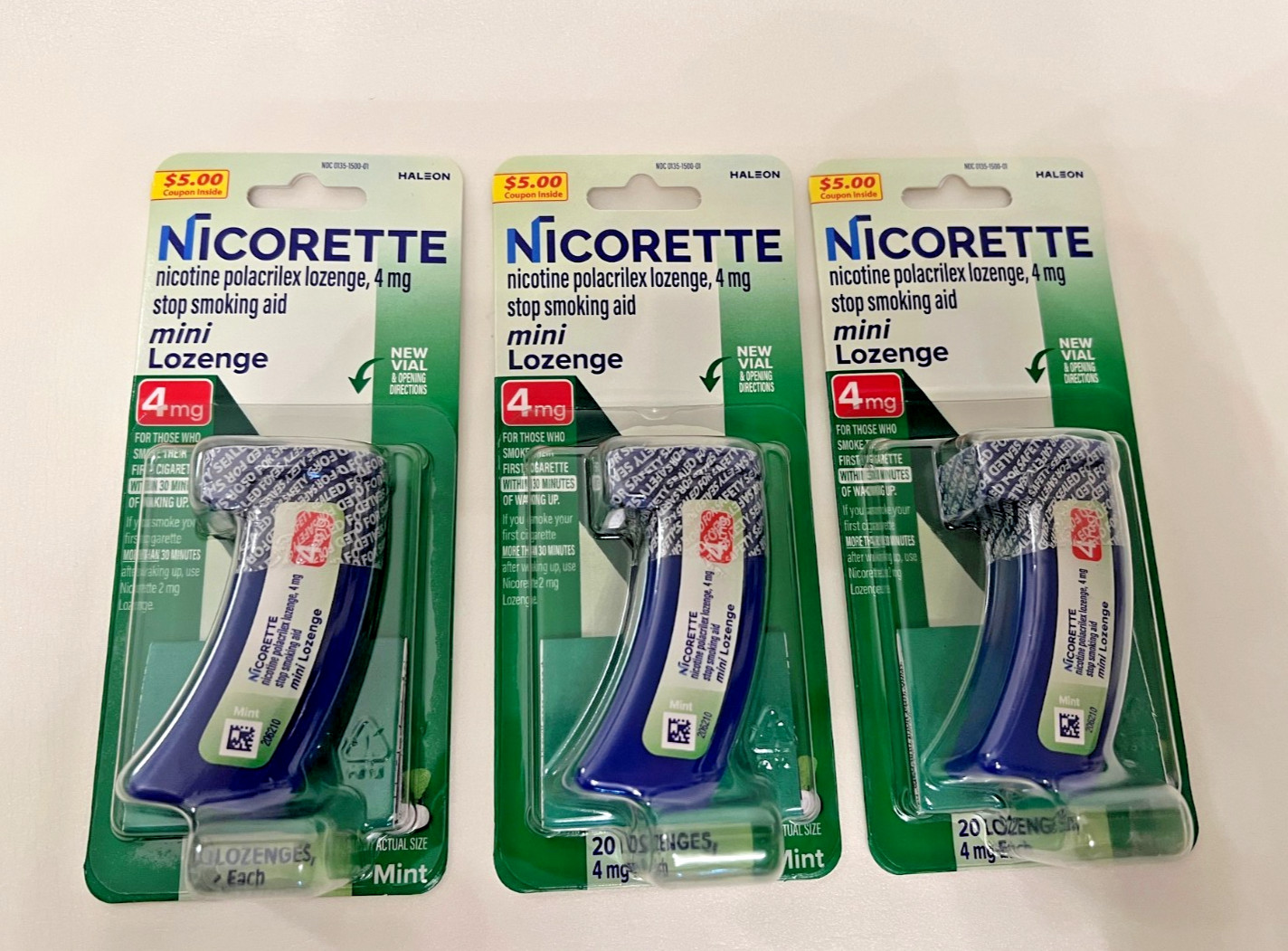 Lot of 3 – Nicorette 4mg Mini Mint Lozenges 20ct Stop Smoking Aid [EXP 09/2026]