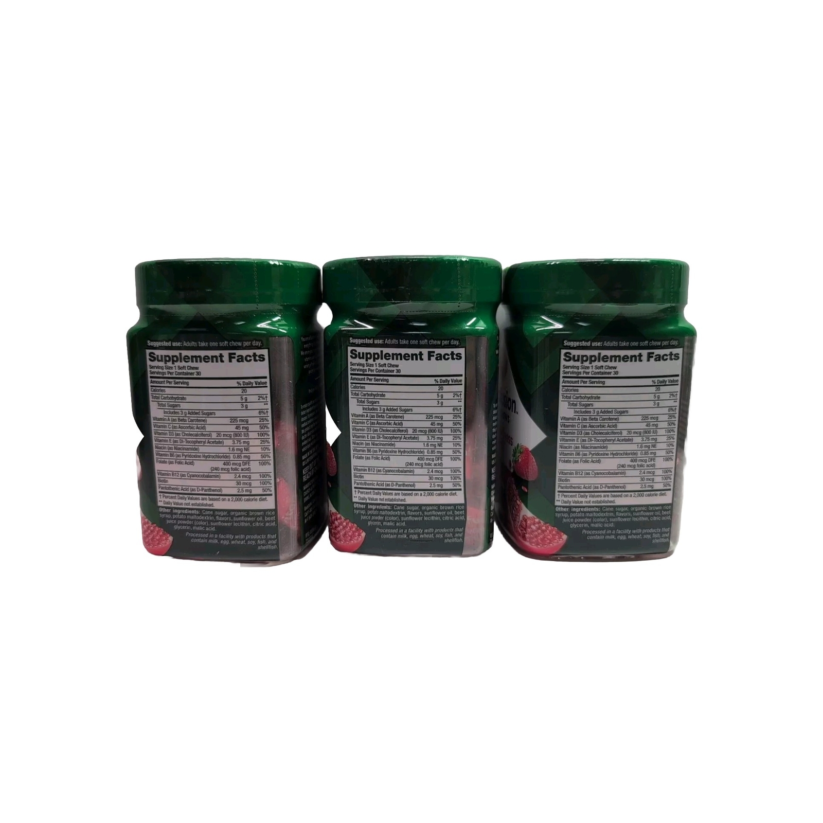 (3) Vitafusion Soft Chews Daily Wellness Berry Fusion, 30 Each. EXP 12/2025+