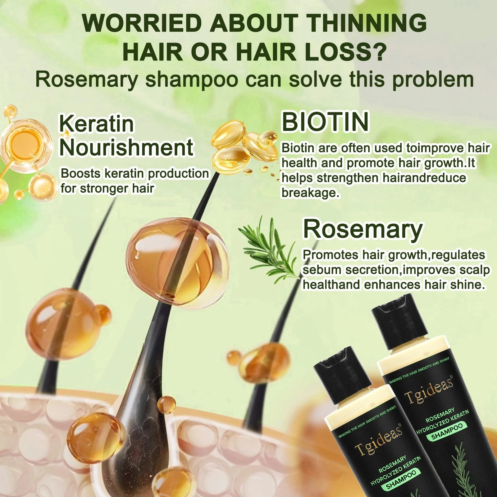 Tgideas Full Best Anti-Hair Loss Solutions Natural Hair growth Rosemary shampoo