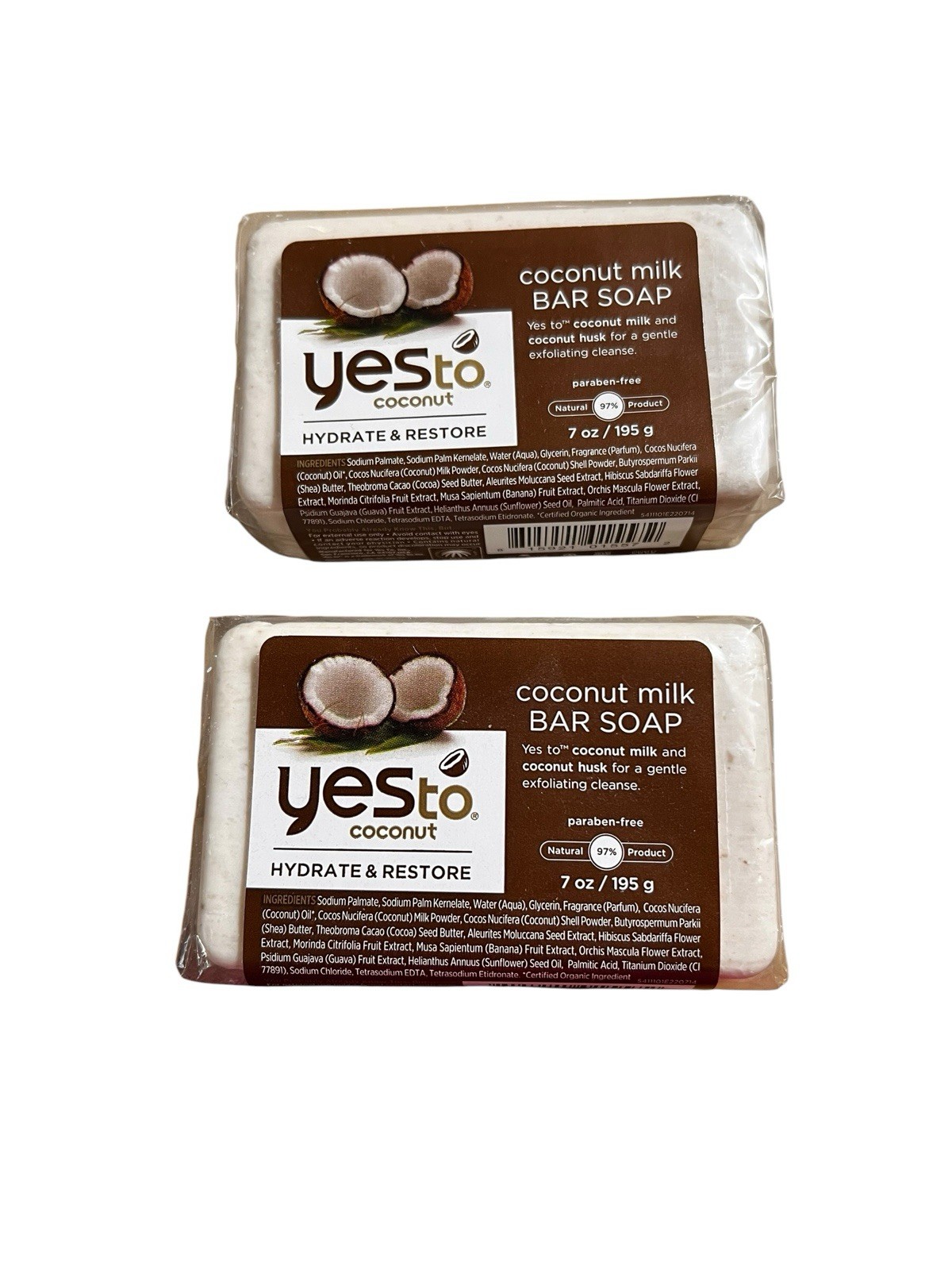 2x Yes To Coconut Hydrate & Restore Coconut Milk Bar Soap 7oz Disc HTF Rare