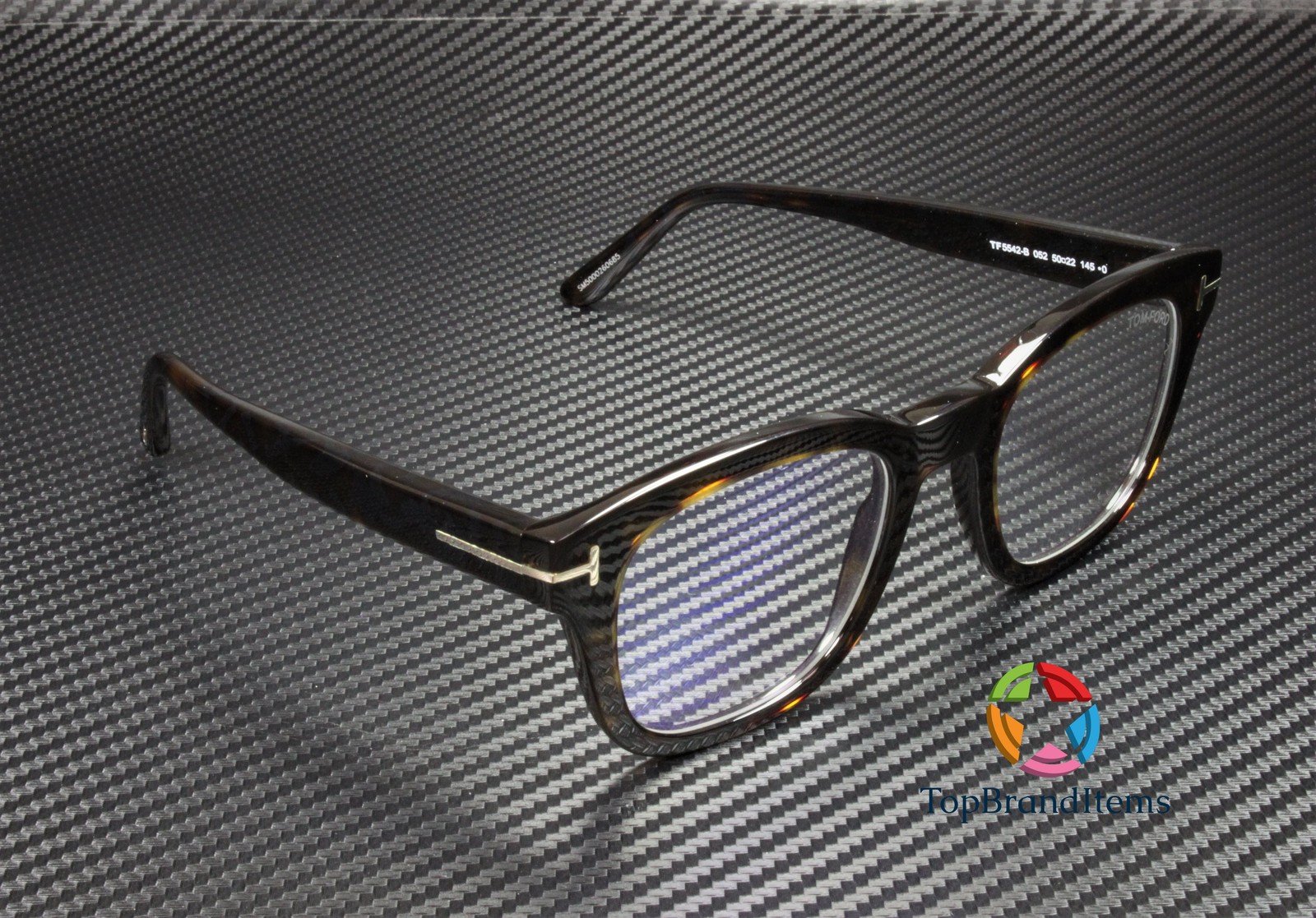 Tom Ford FT5542-B 052 Dark Havana Clear Lens Plastic 50 mm Men’s Eyeglasses