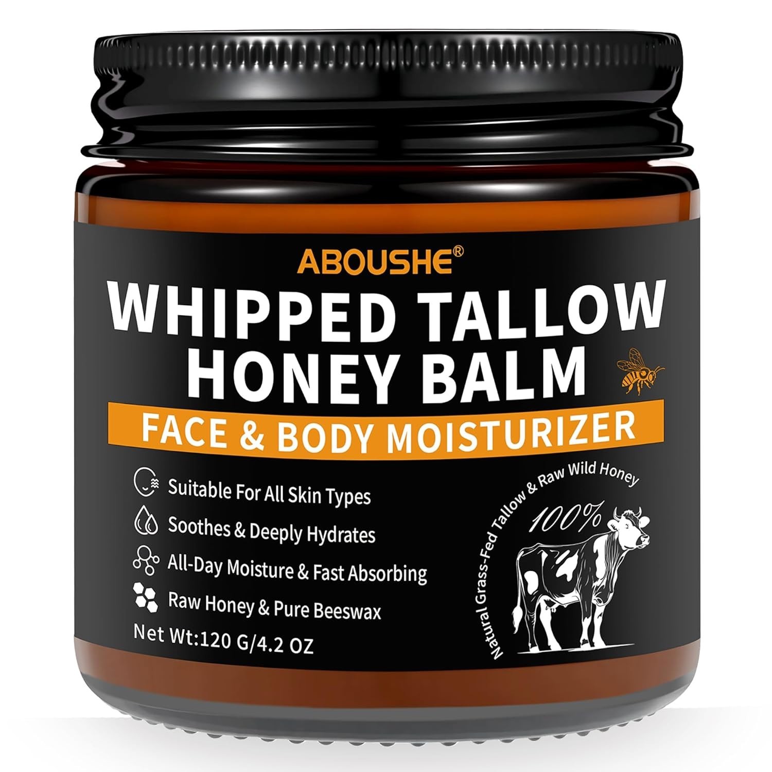 Beef Tallow for Skin, Tallow and Honey Balm for Face, Organic Grass-fed Beef