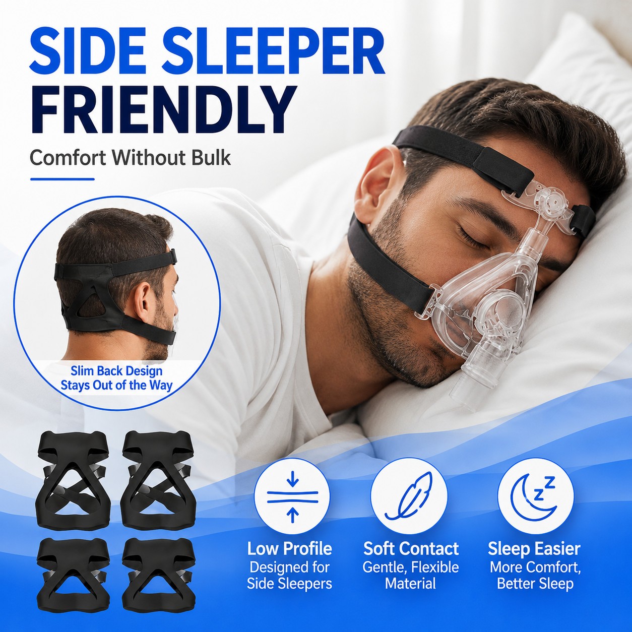 4 Pack CPAP Headgear Strap Replacement Soft Stretch Daily Backup Set