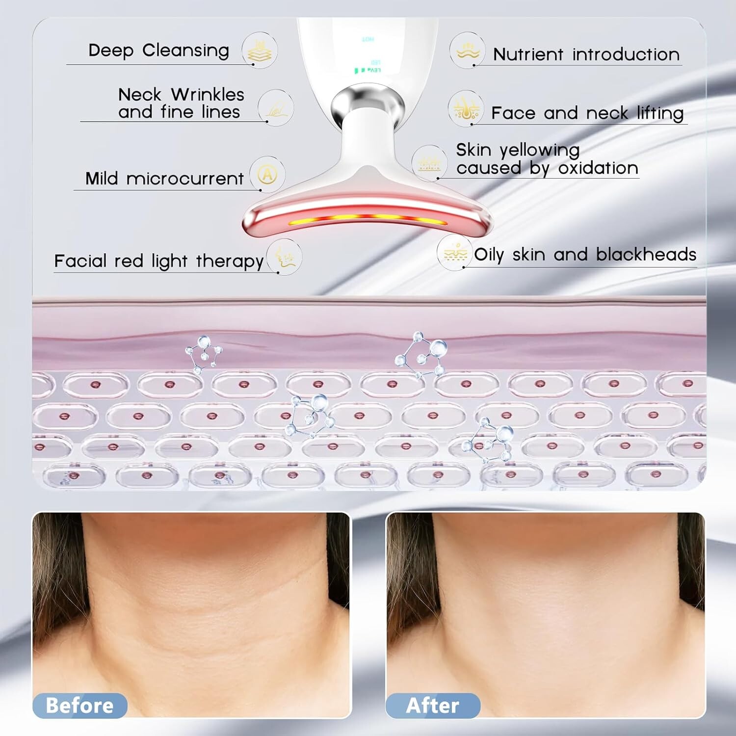 Facial Massager for Face and Neck,Red Light Therapy Wand,Face Tool for Skin Care