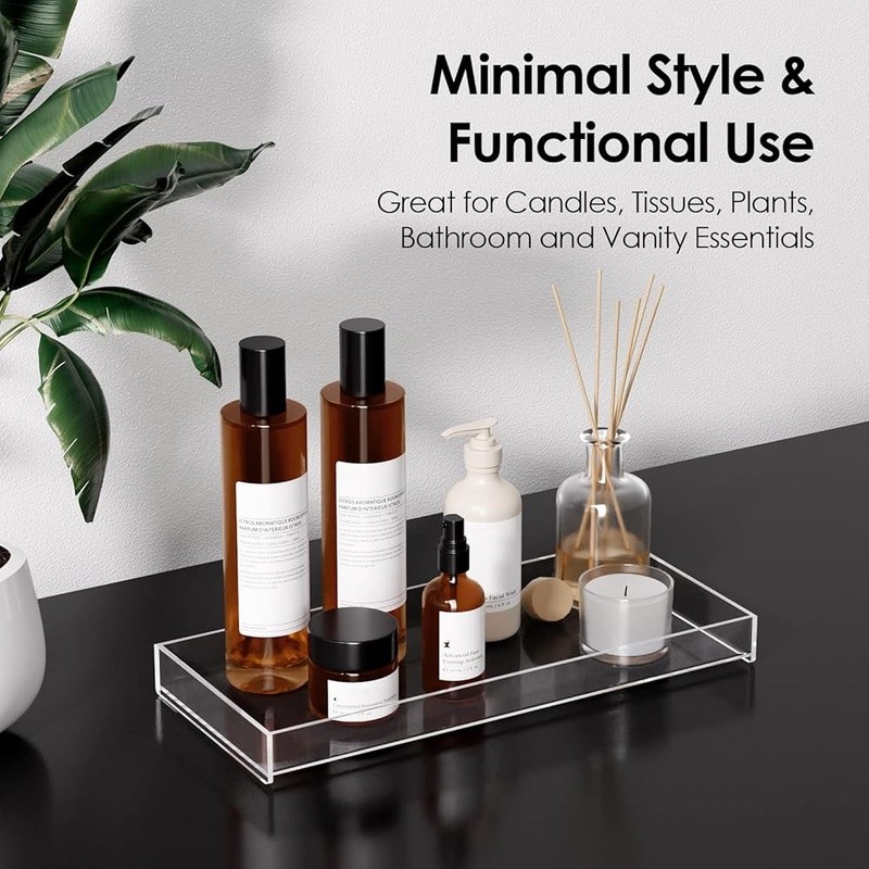 Acrylic Vanity Tray Organizer Portable Bathroom Storage Clear Essentials Holder