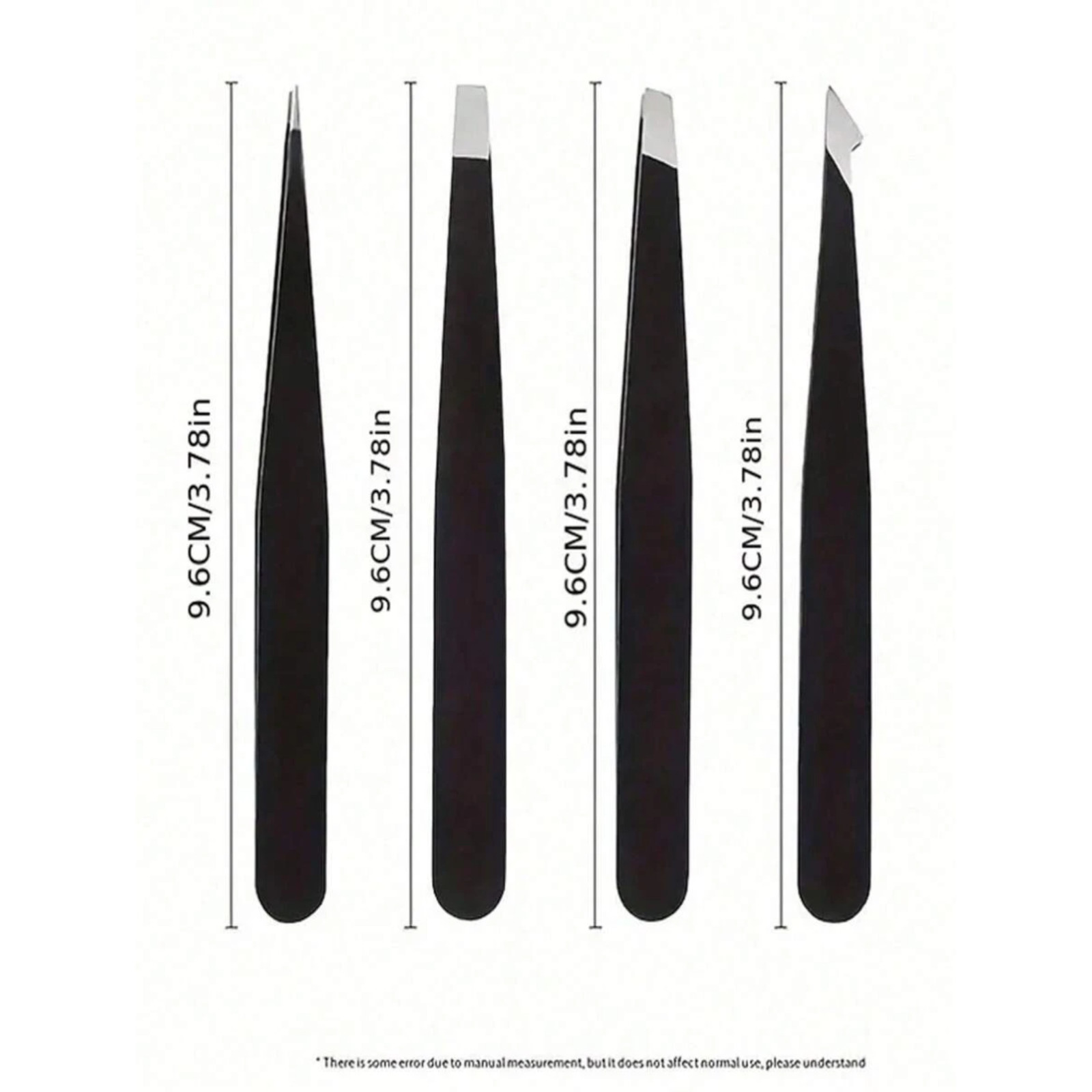 4x Professional Eyebrow Tweezers Set Plucker Puller Slanted Pointed Tip Manicure