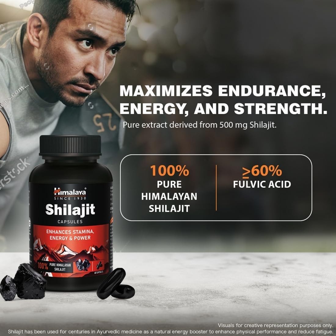 1 x 60 Caps Himalaya Shilajit Enhances Stamina Energy & Power Fulvic Acid + F/S