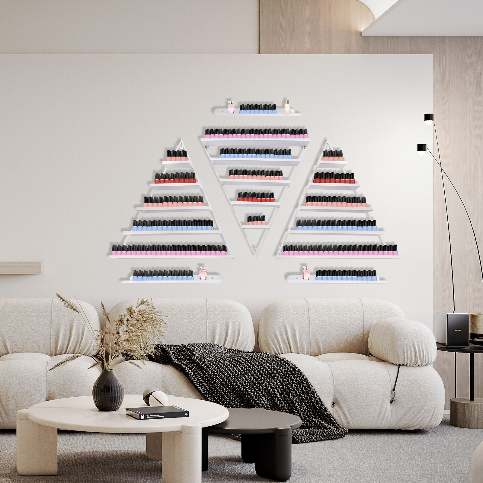 5 Tier Wall-Mounted Metal Nail Polish Display Rack Triangular Floating Shelves