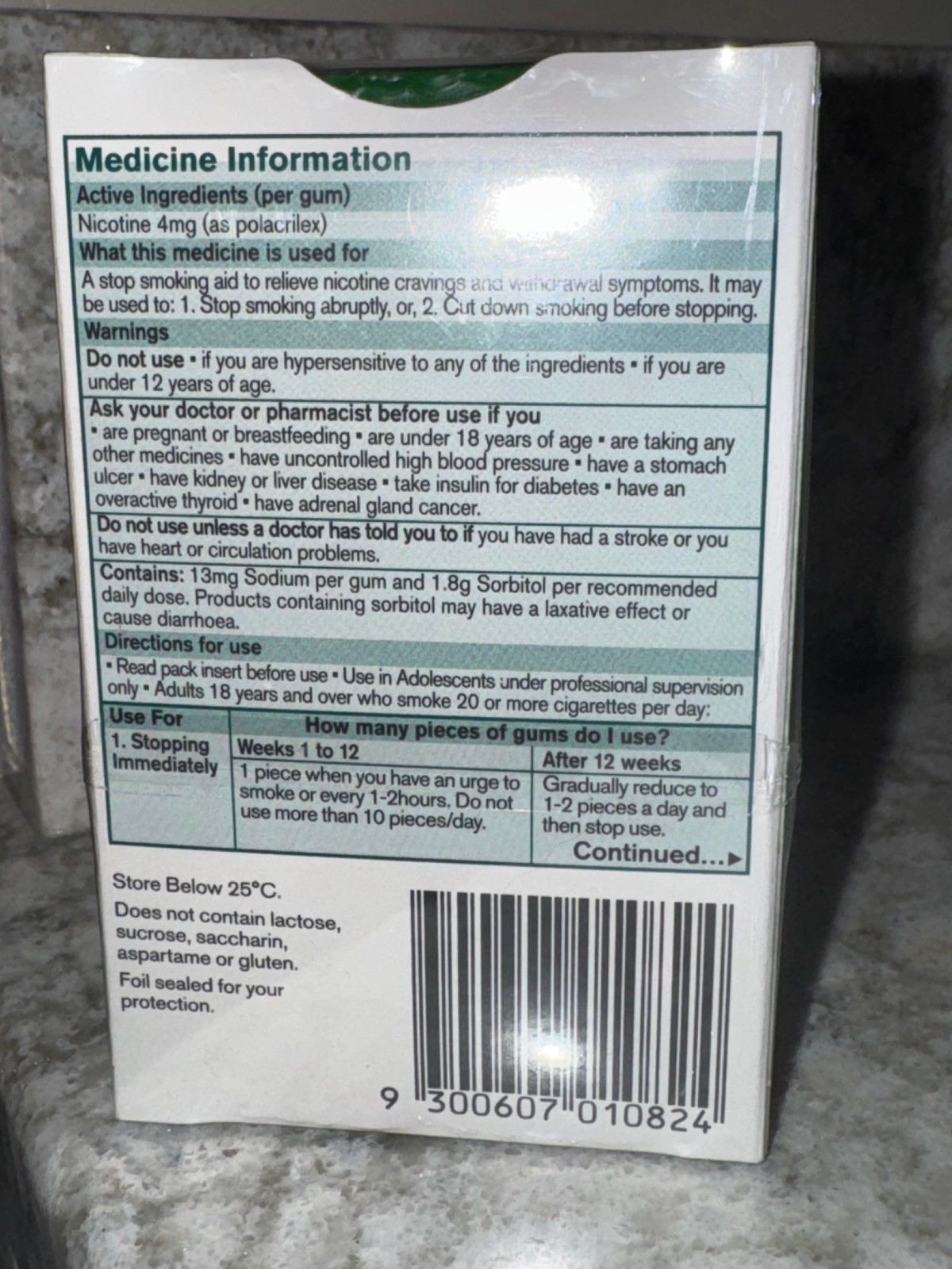 Nicorette Nicotine Gum 4mg Classic/Original 75 Pcs 1 Box Fresh Quit Smoking