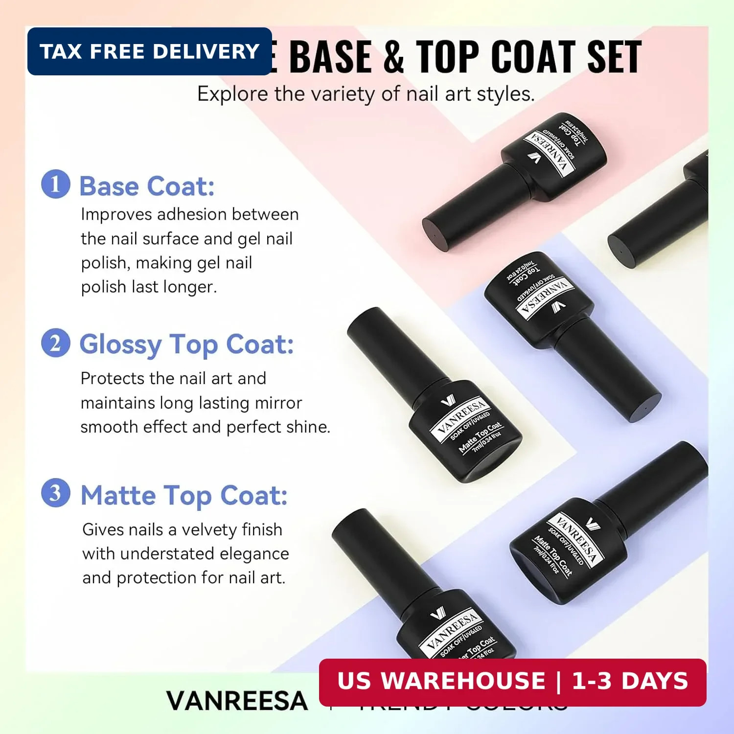 VANREESA 24 Pcs Gel Nail Polish Set, 21 Colors Gel Polish with Base Coat Glossy