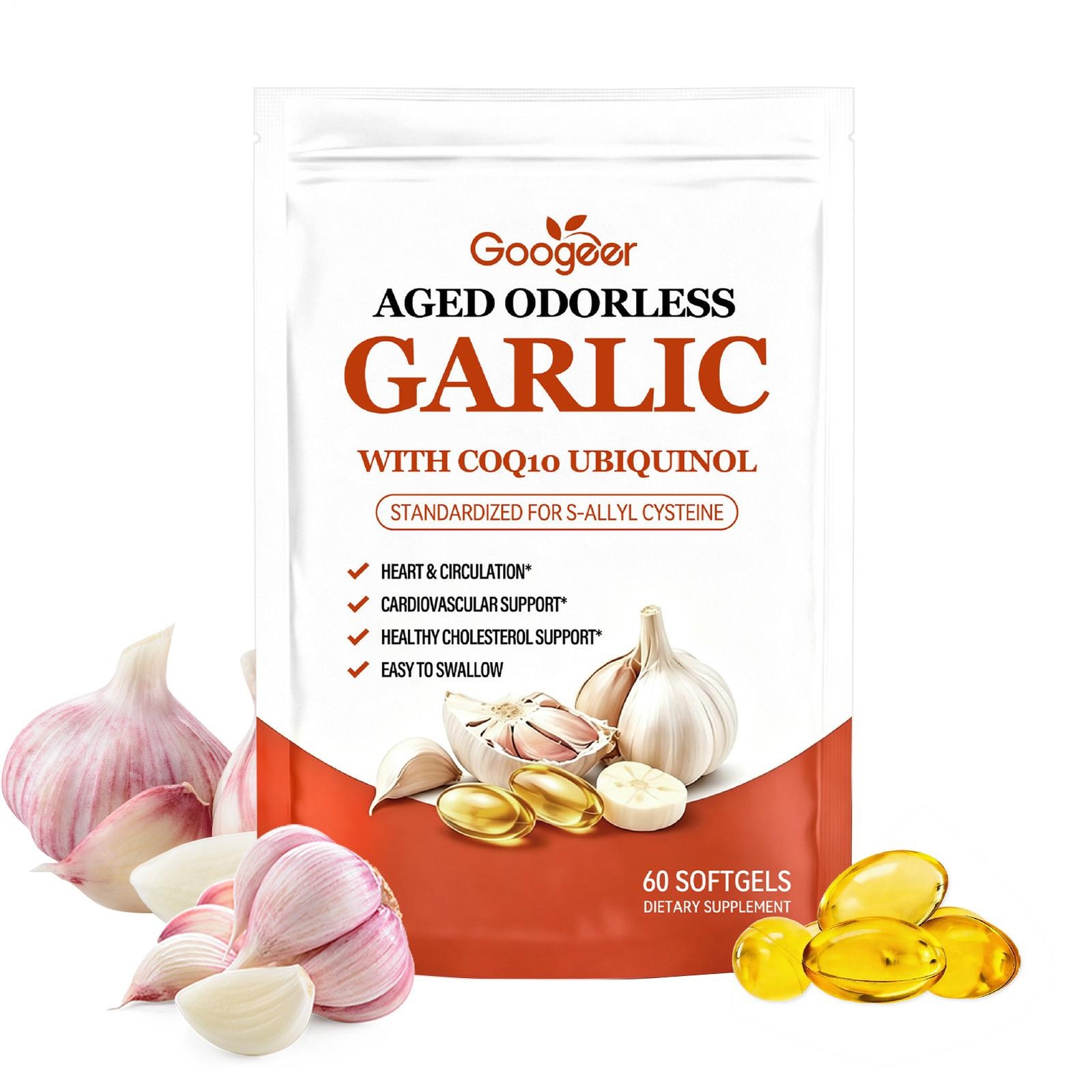 Odorless Aged-Resilia Garlic Extract 600mg Softgels With CoQ10 ,60 Count
