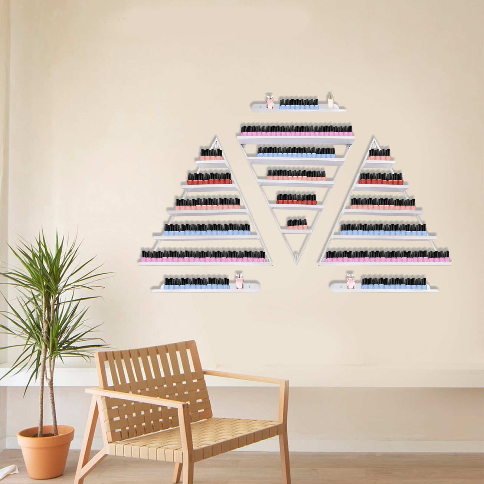 5 Tier Wall-Mounted Metal Nail Polish Display Rack Triangular Floating Shelves