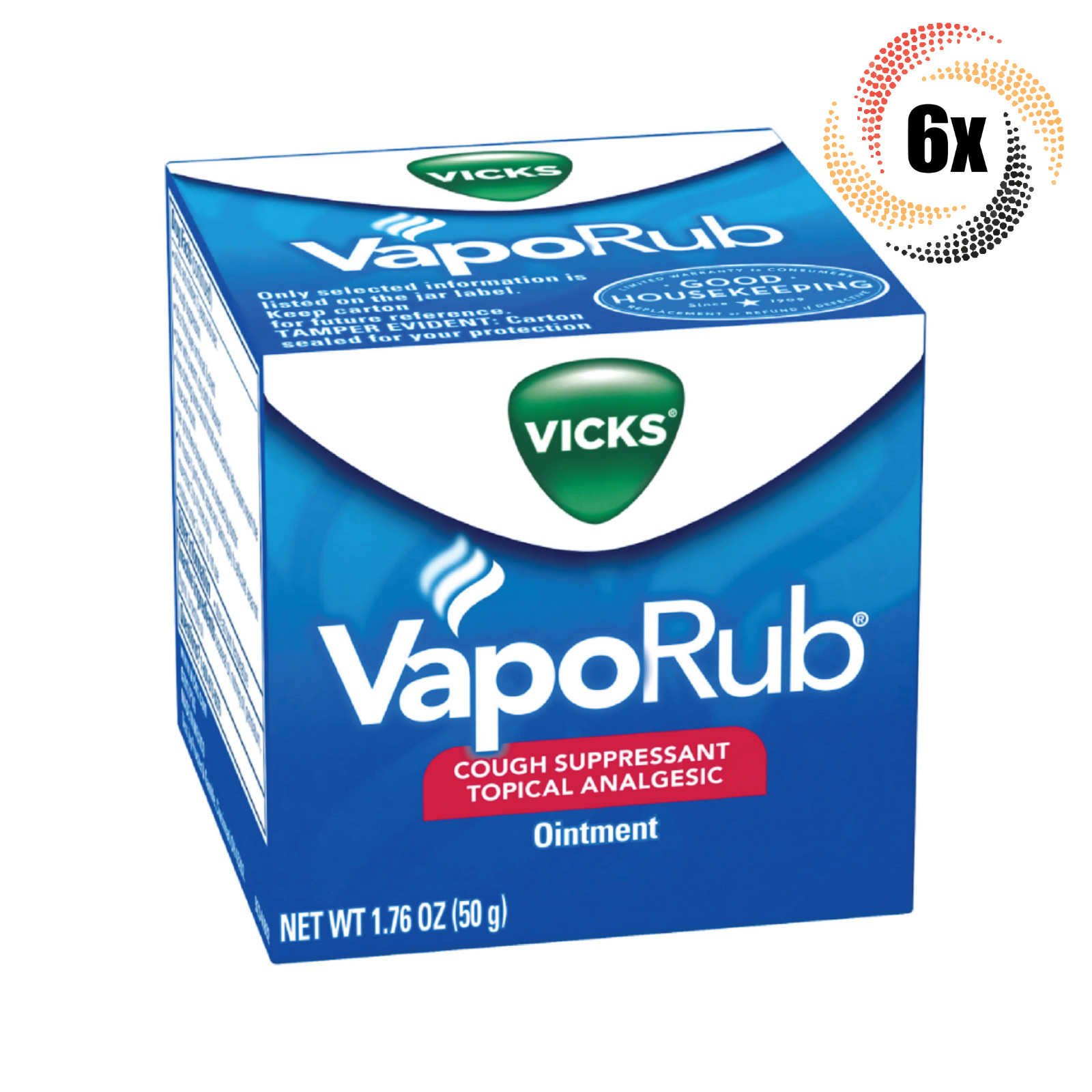 6x Packs Vicks VapoRub Cough Supressant Topical Analgesic Ointment | 1.76oz