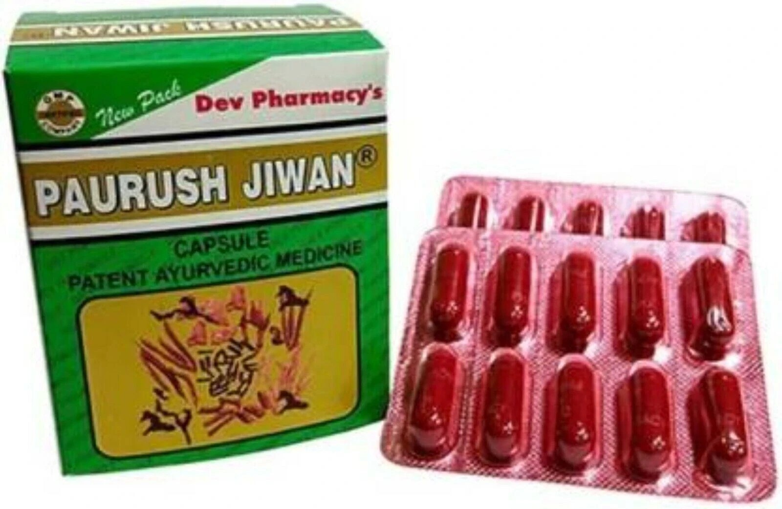 Pack of 2 X Paurush Jiwan HERBAL Makes healthy, Energetic 60 capsules for Sexual
