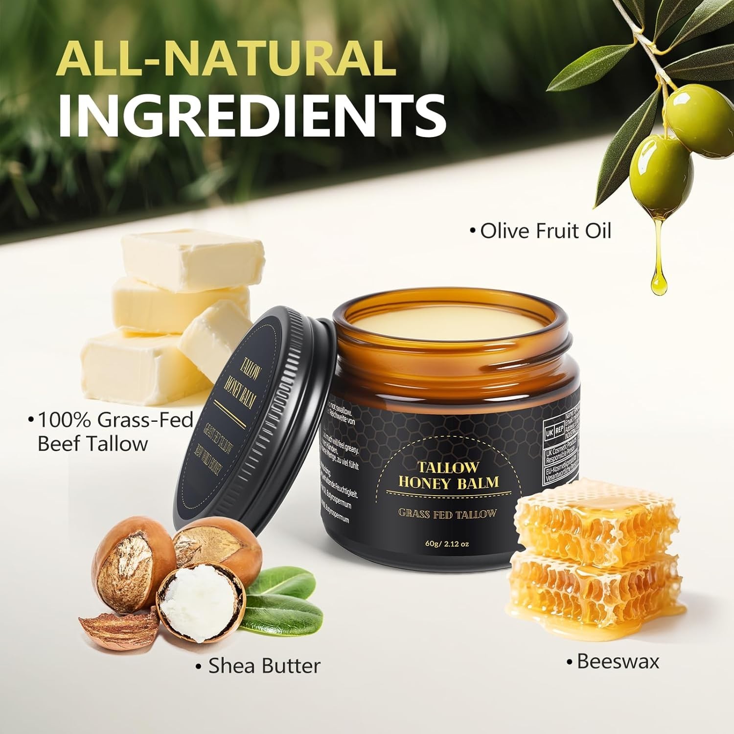 Beef Tallow for Skin, Beef Tallow for Face, Hydrating Tallow Balm with Raw Honey