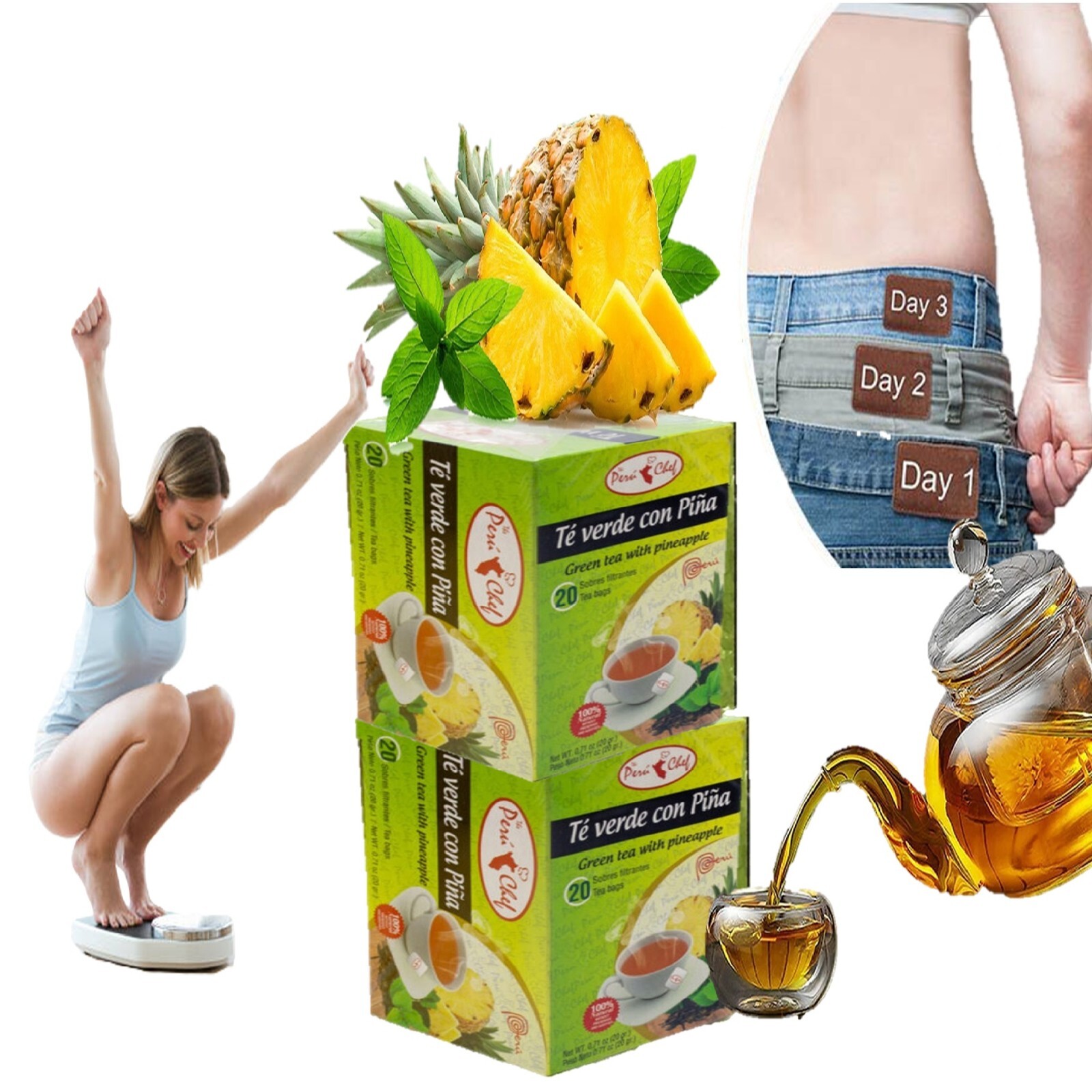 2 Pack Tea Pina GN Vida Piña TEA green tea Pineapple Diet 60 Days